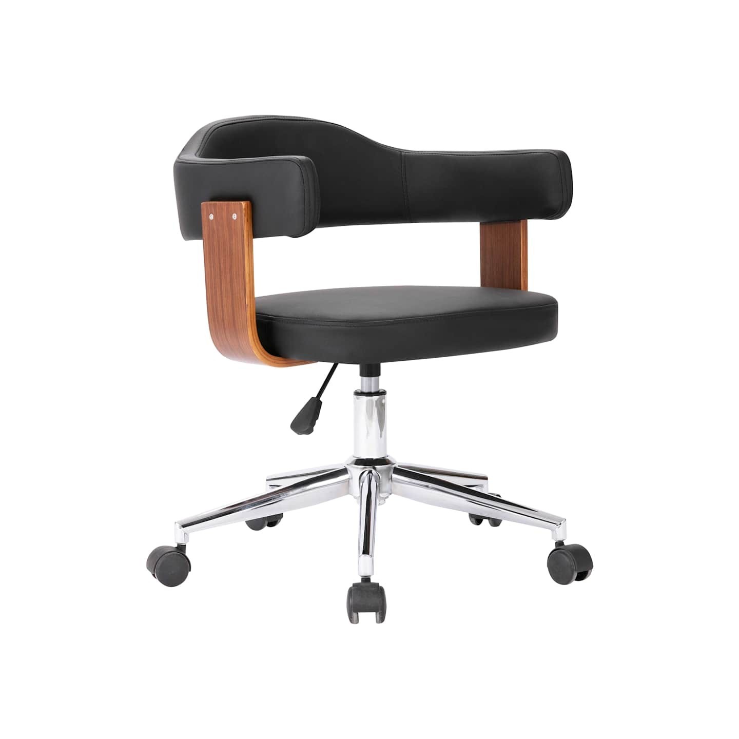 Chaise pivotante de bureau Noir Bois courbé et similicuir