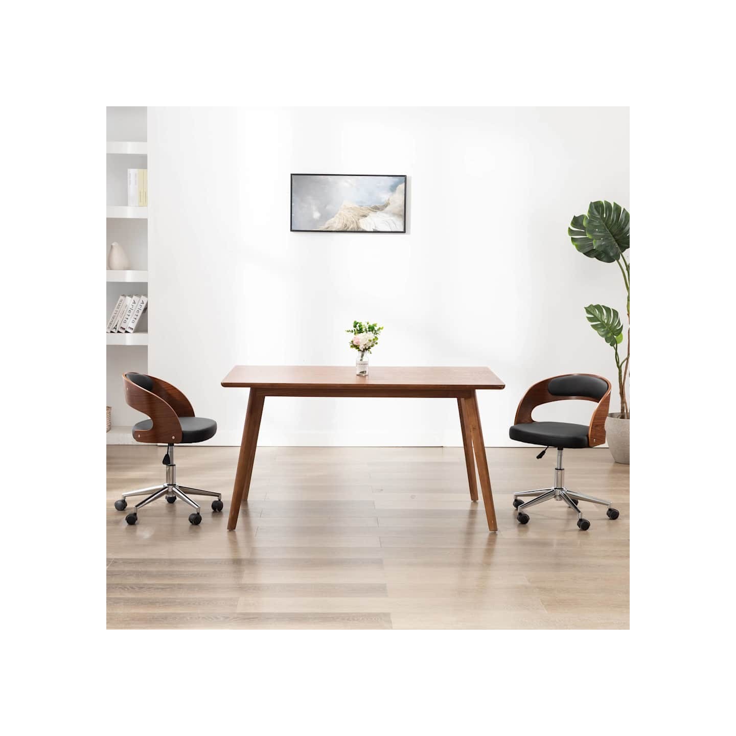 Chaise pivotante de bureau Noir Bois courbé et similicuir