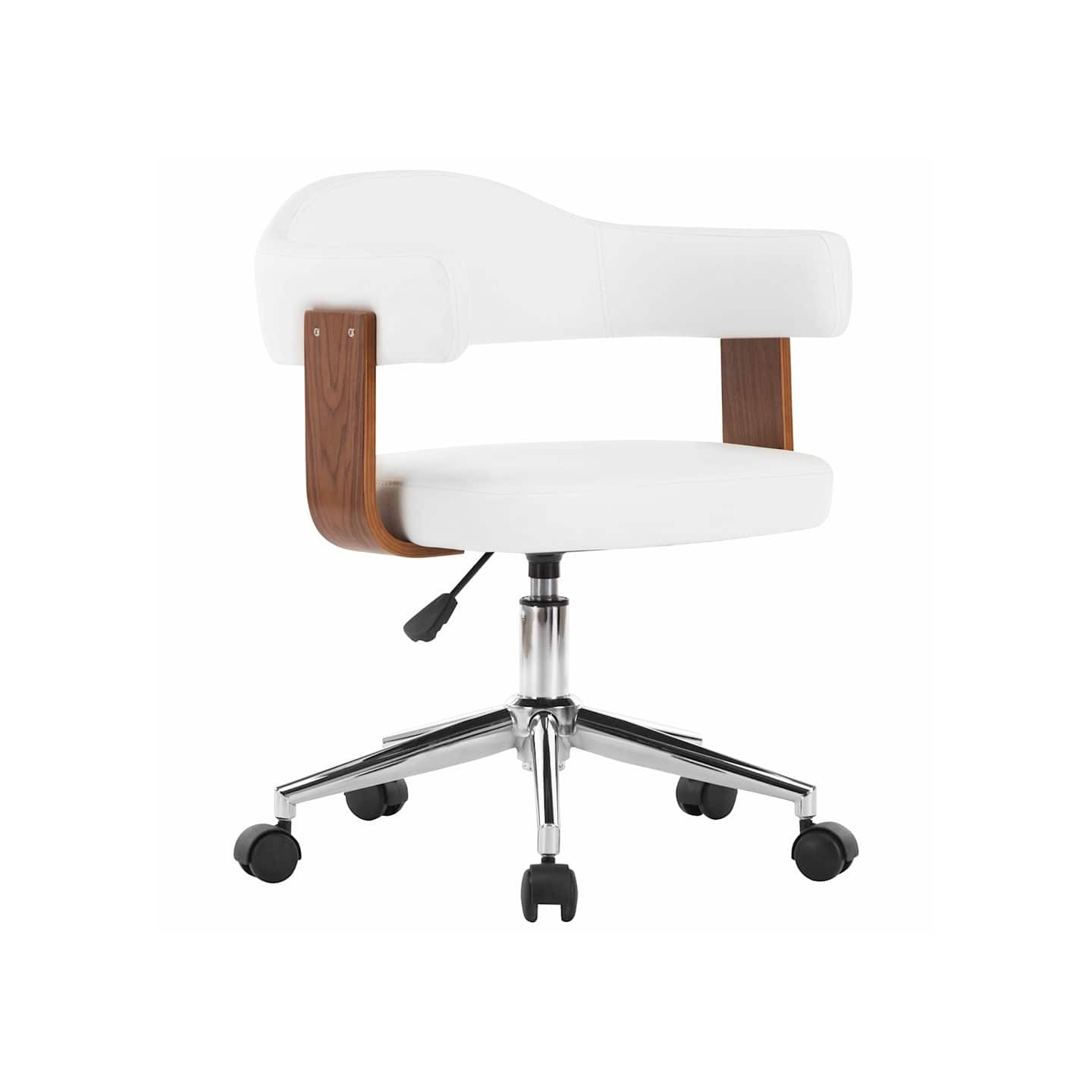 Chaise pivotante de bureau Blanc Bois courbé et similicuir