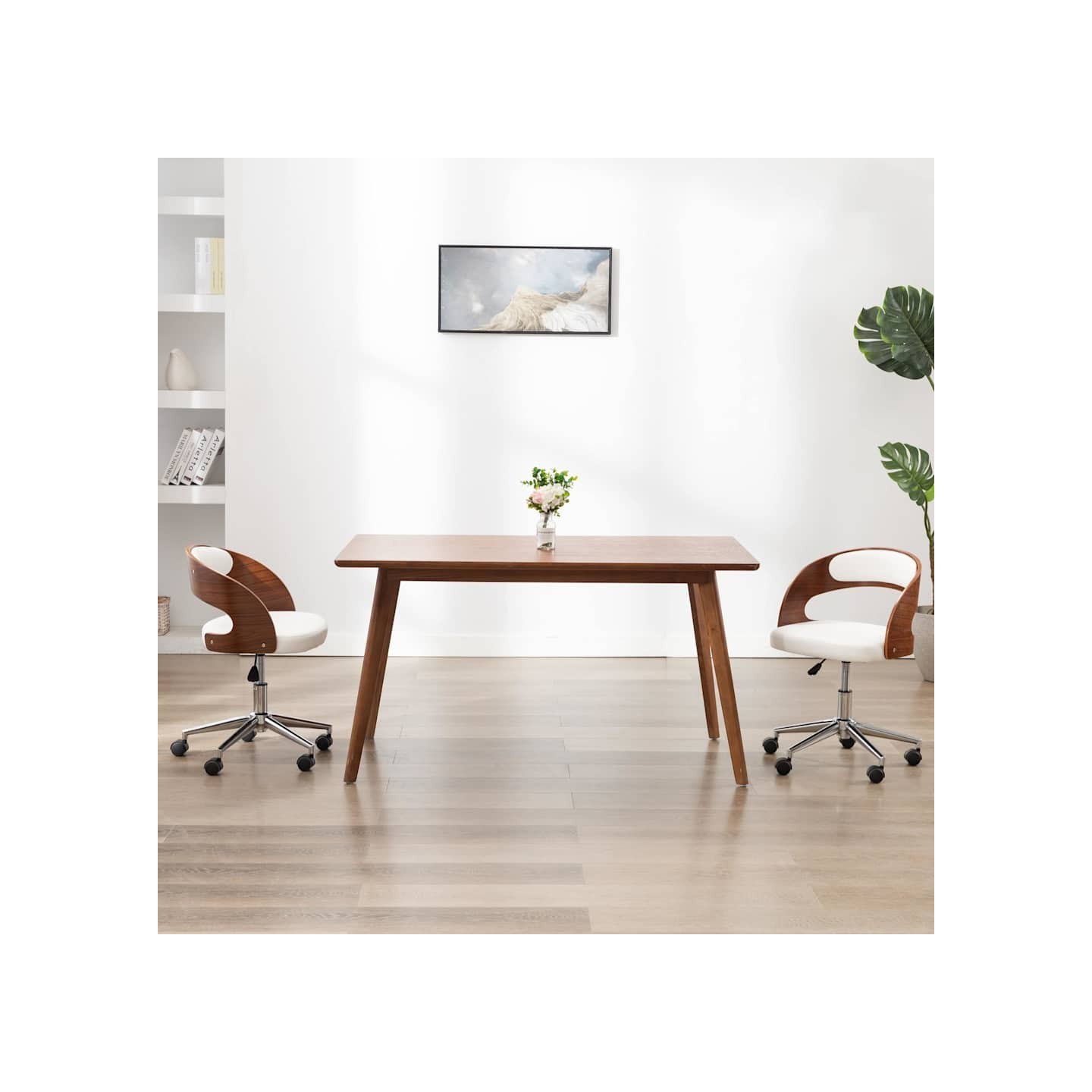 Chaise pivotante de bureau Blanc Bois courbé et similicuir