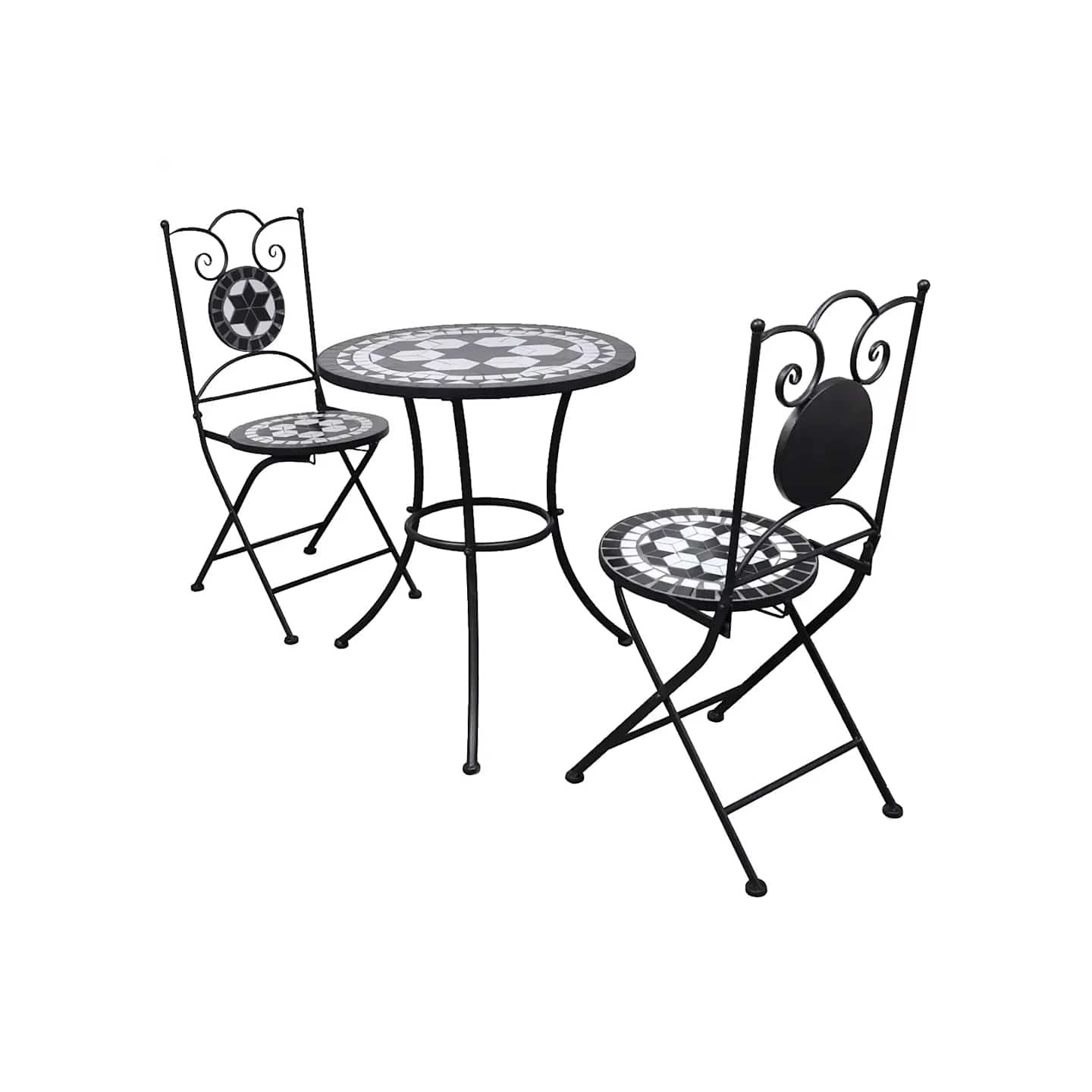 Mobilier de bistro 3 pcs Carreaux céramiques Noir et blanc