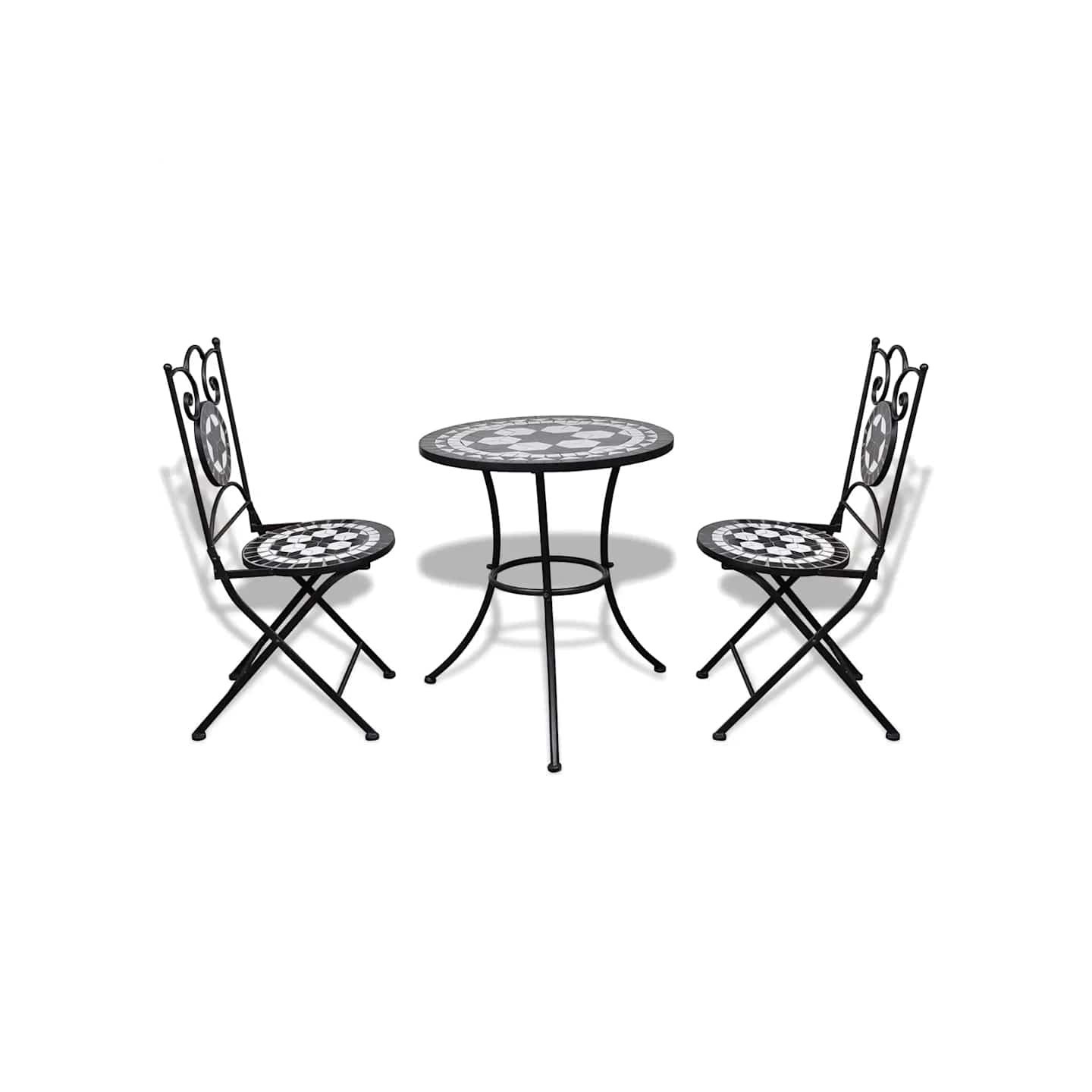 Mobilier de bistro 3 pcs Carreaux céramiques Noir et blanc