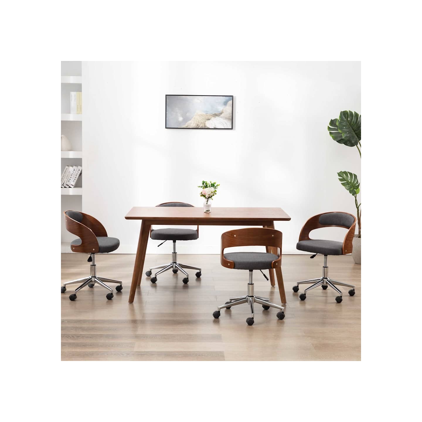 Chaises pivotantes à manger lot de 4 gris bois courbé et tissu