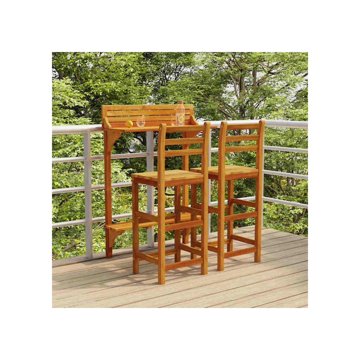 Ensemble de bar de balcon 3 pcs Bois d'acacia massif