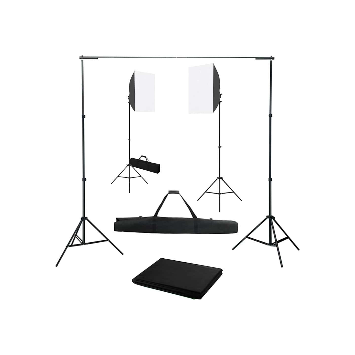 Kit de studio photo avec boîtes à lumière et toile de fond