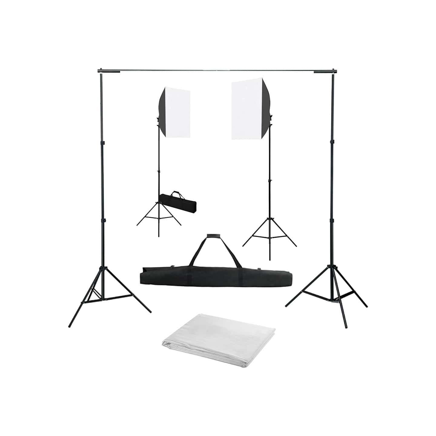 Kit de studio photo avec boîtes à lumière et toile de fond
