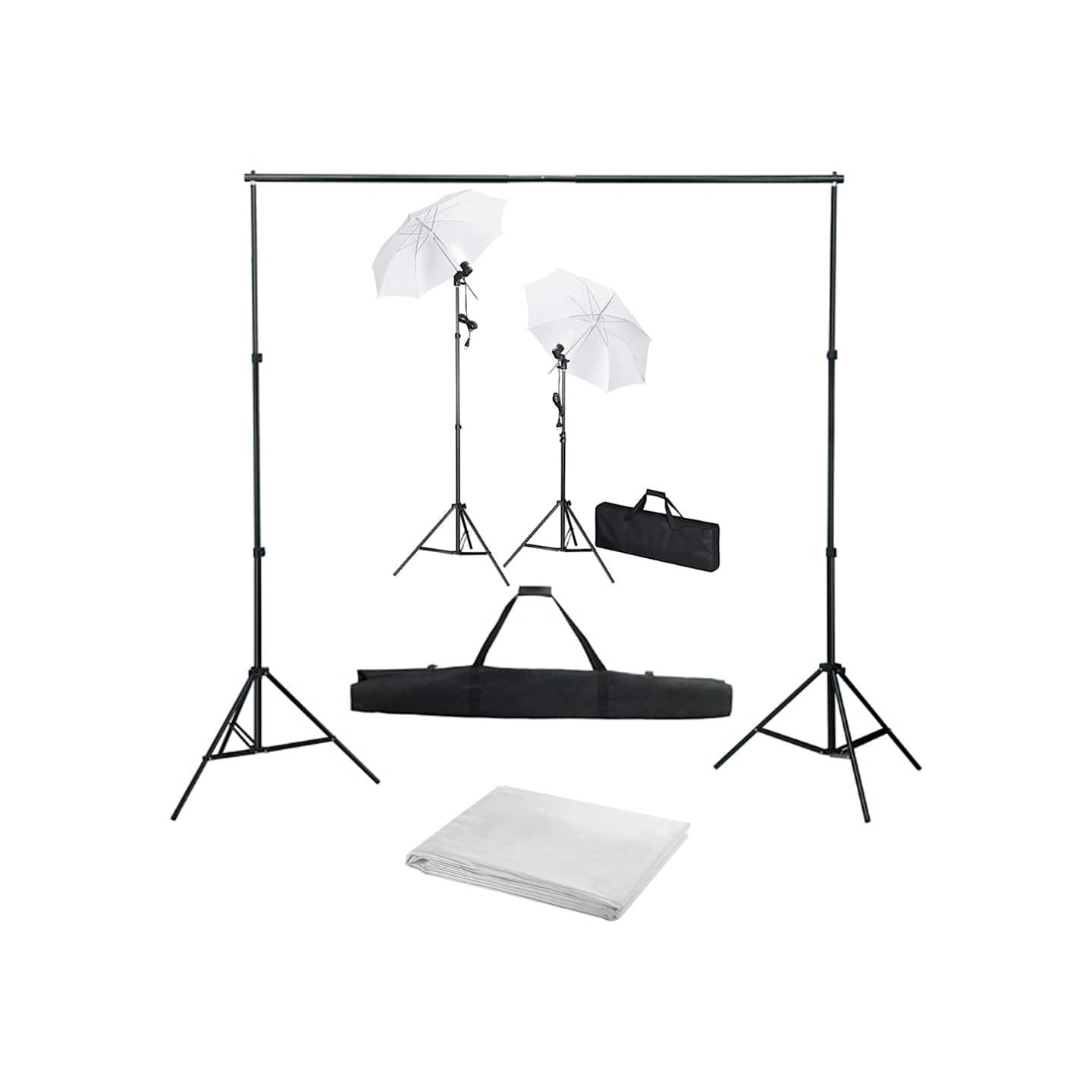 Kit de studio photo avec toile de fond lampes et parapluies
