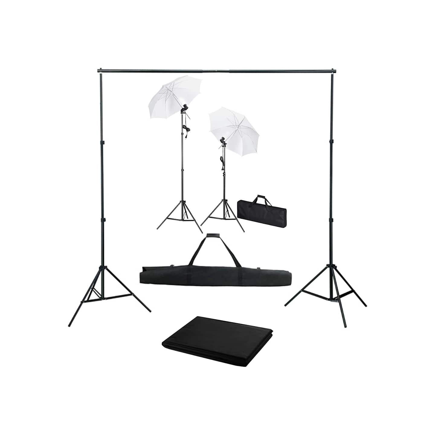 Kit de studio photo avec toile de fond lampes et parapluies