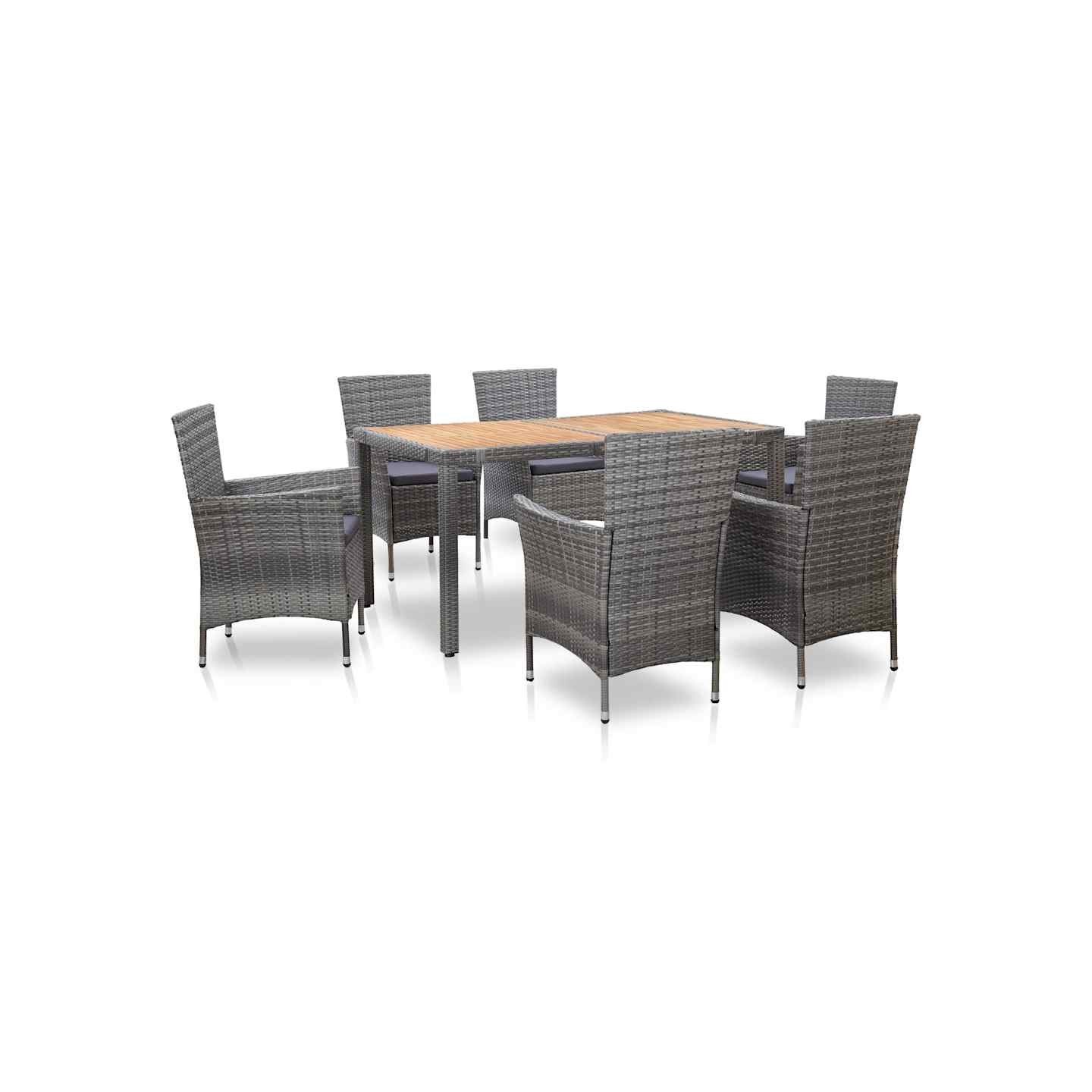 Ensemble à manger d'extérieur 7pcs coussins Résine tressée Gris