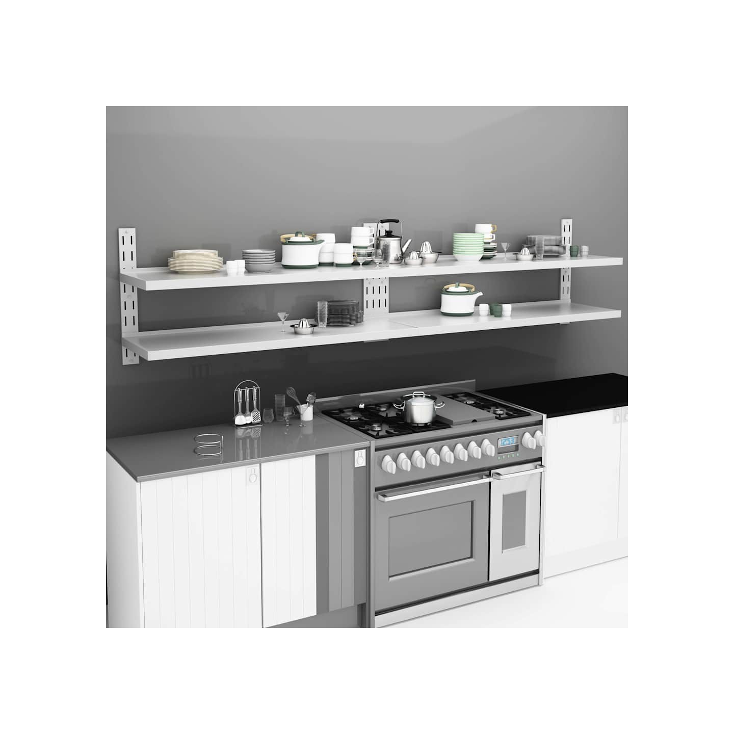 Étagères murales flottantes à 2 niveaux 2 pcs Inox 300x30 cm