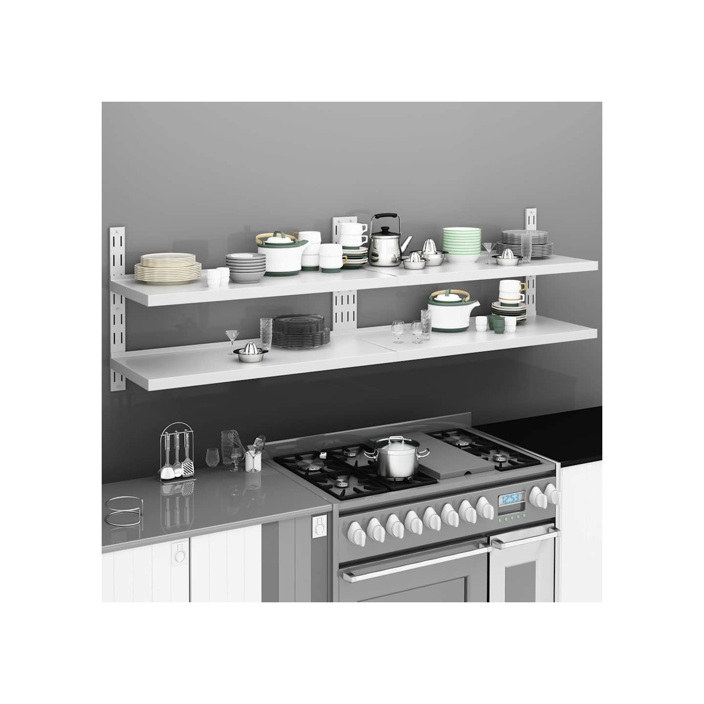 Étagères murales flottantes à 2 niveaux 2 pcs Inox 200x30 cm
