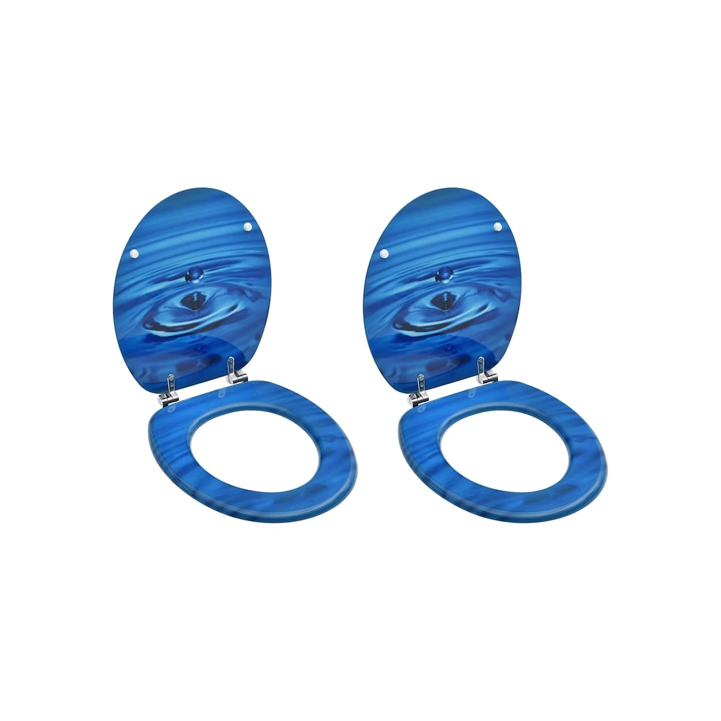 Sièges de toilette avec couvercle 2 pcs MDF Bleu Gouttes d'eau