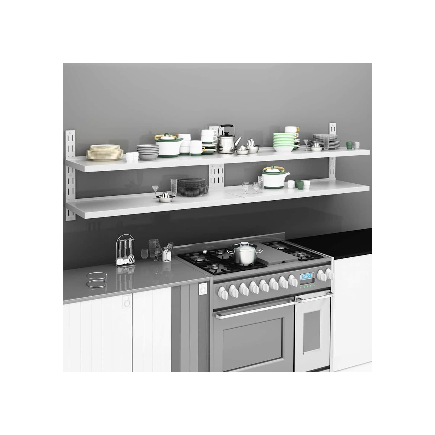 Étagères murales flottantes à 2 niveaux 2 pcs Inox 240x30 cm