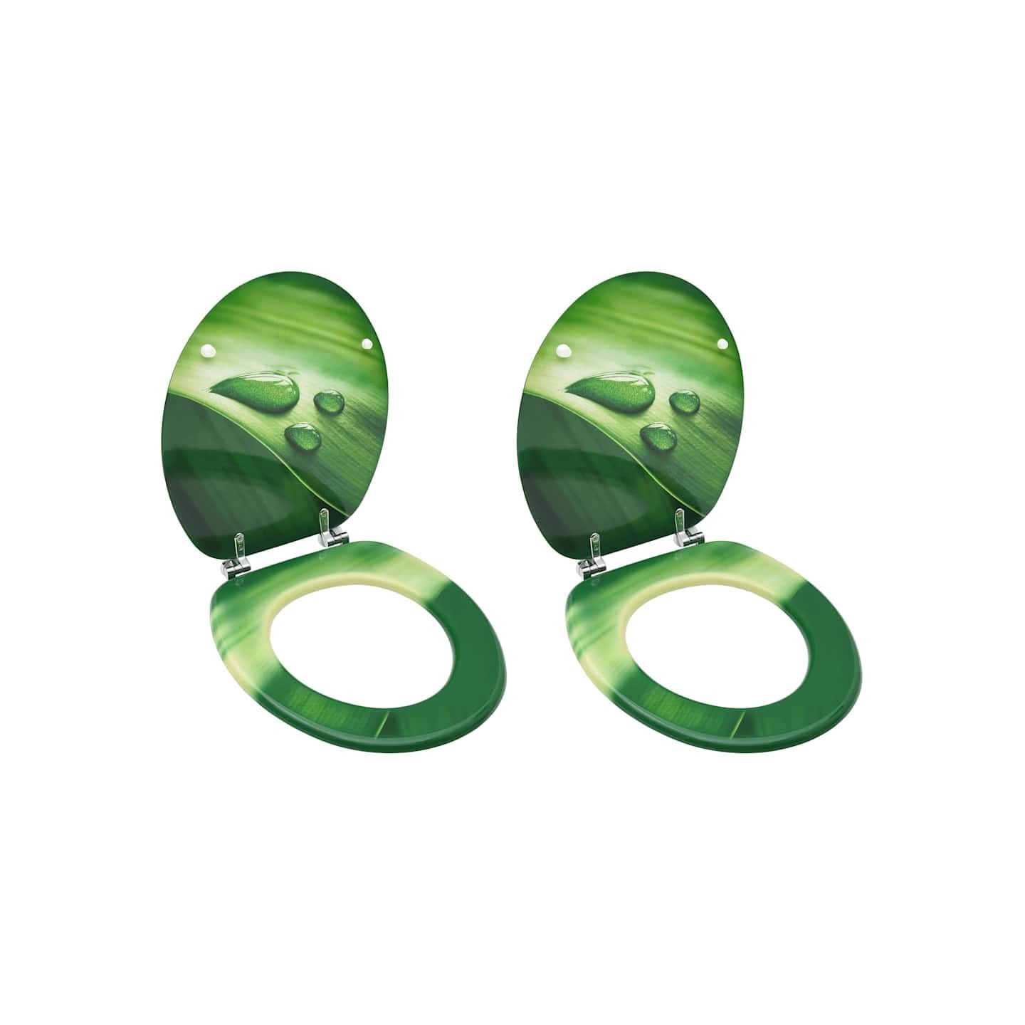 Sièges de toilette avec couvercle 2 pcs MDF Vert Gouttes d'eau