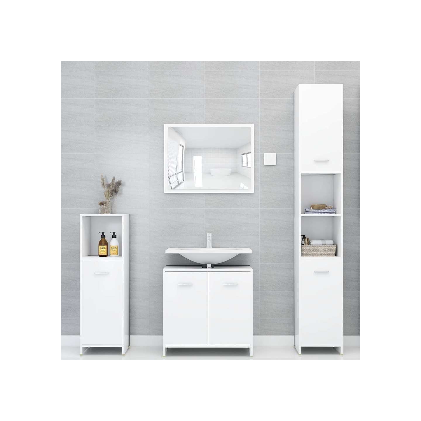 Ensemble de meubles salle de bain 4 pcs blanc bois d’ingénierie