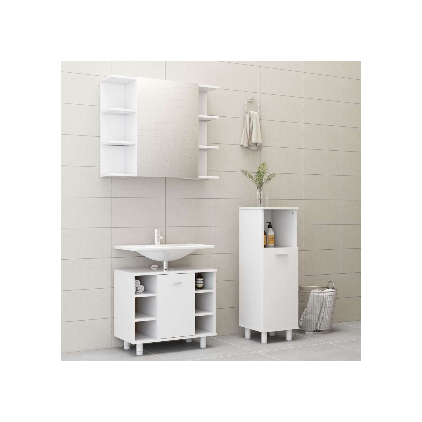 Ensemble de meubles de bain 3 pcs Blanc Bois d'ingénierie