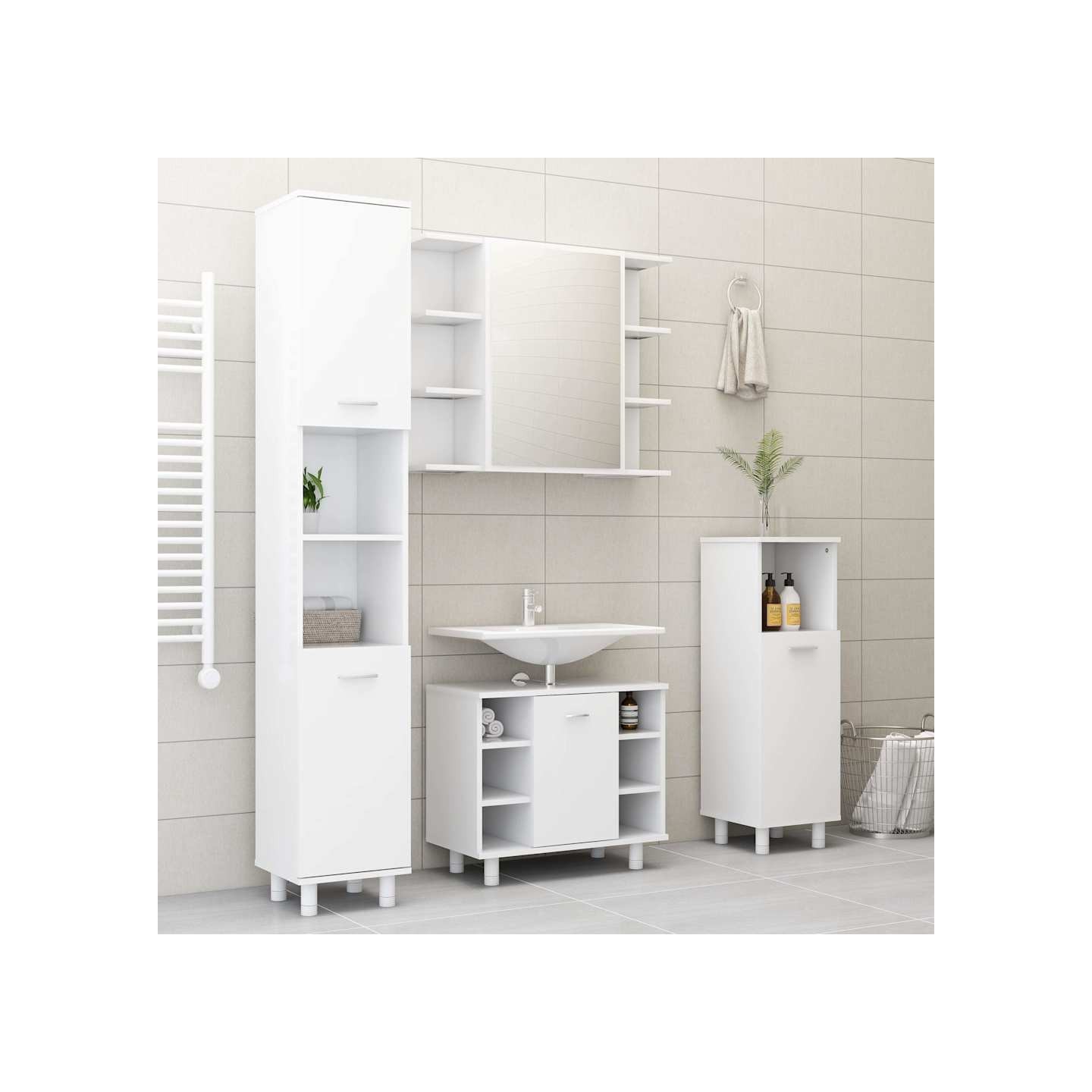 Ensemble de meubles de salle de bain 4pcs Blanc Bois ingénierie
