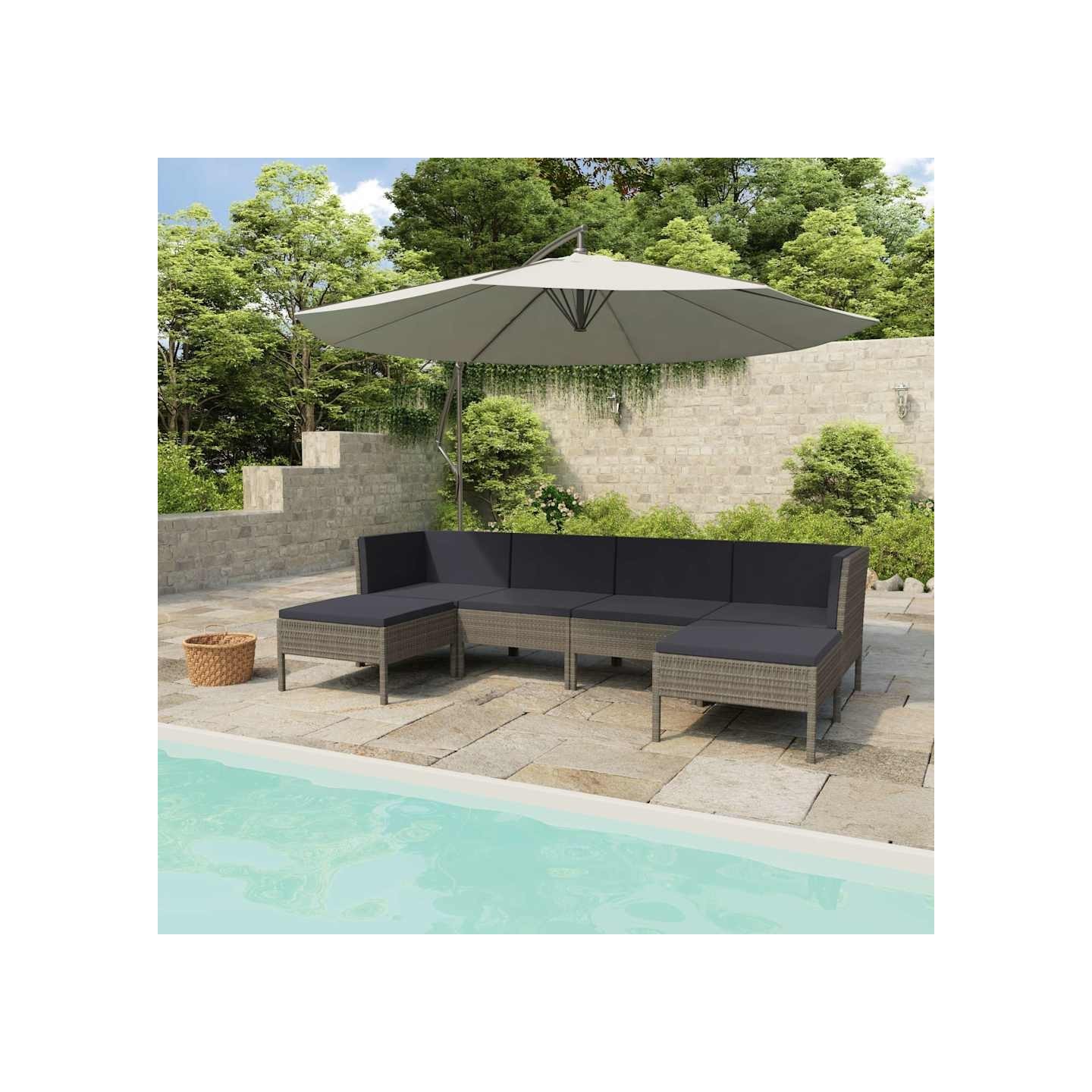 Salon de jardin 6 pcs avec coussins résine tressée gris