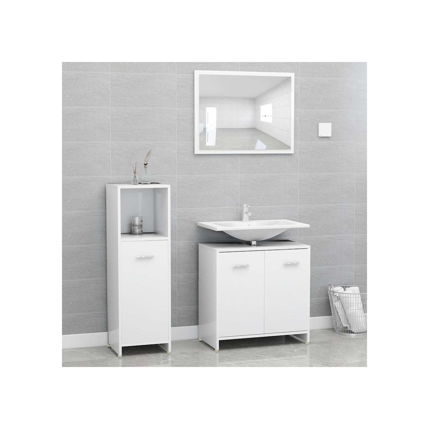 Ensemble de meubles de salle de bain 3pcs Blanc Bois ingénierie