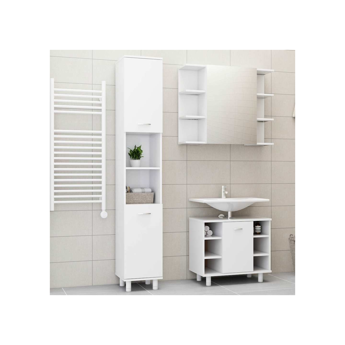 Ensemble de meubles de salle de bain 3pcs Blanc Bois ingénierie