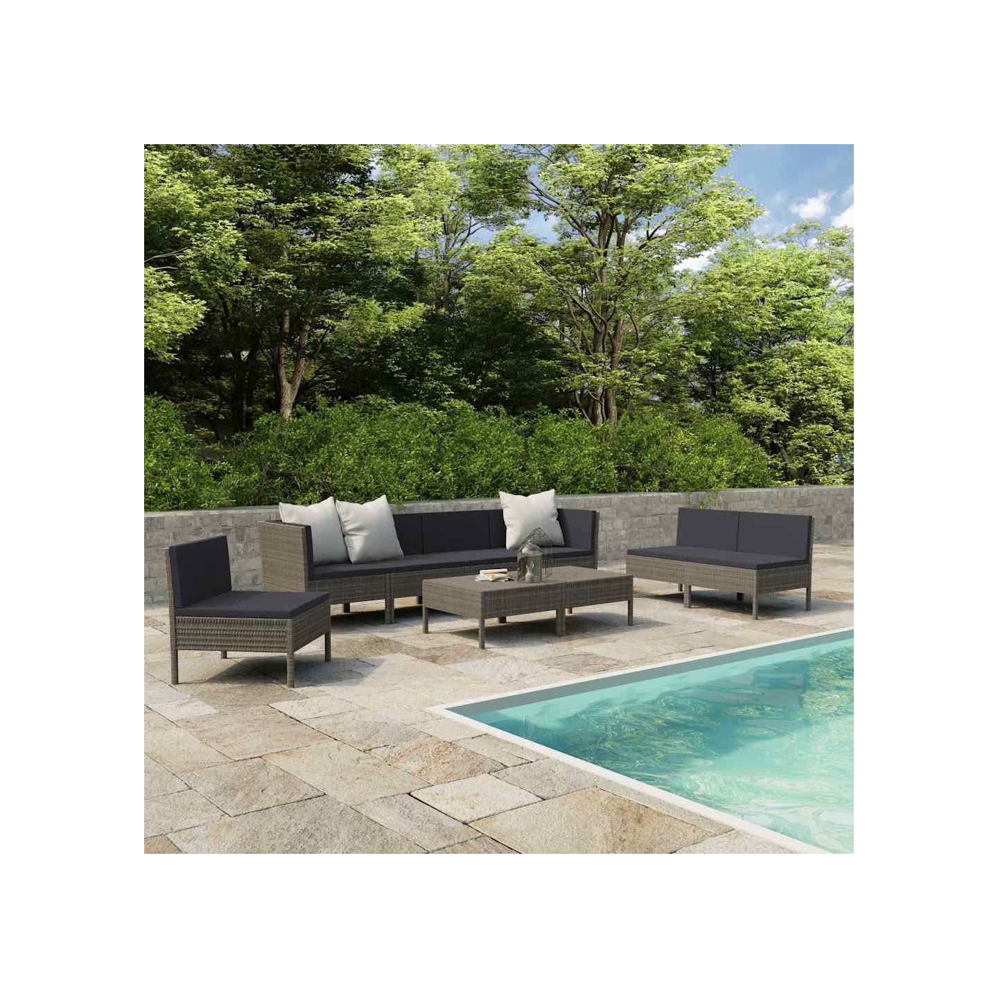 Salon de jardin 9 pcs avec coussins Résine tressée Gris