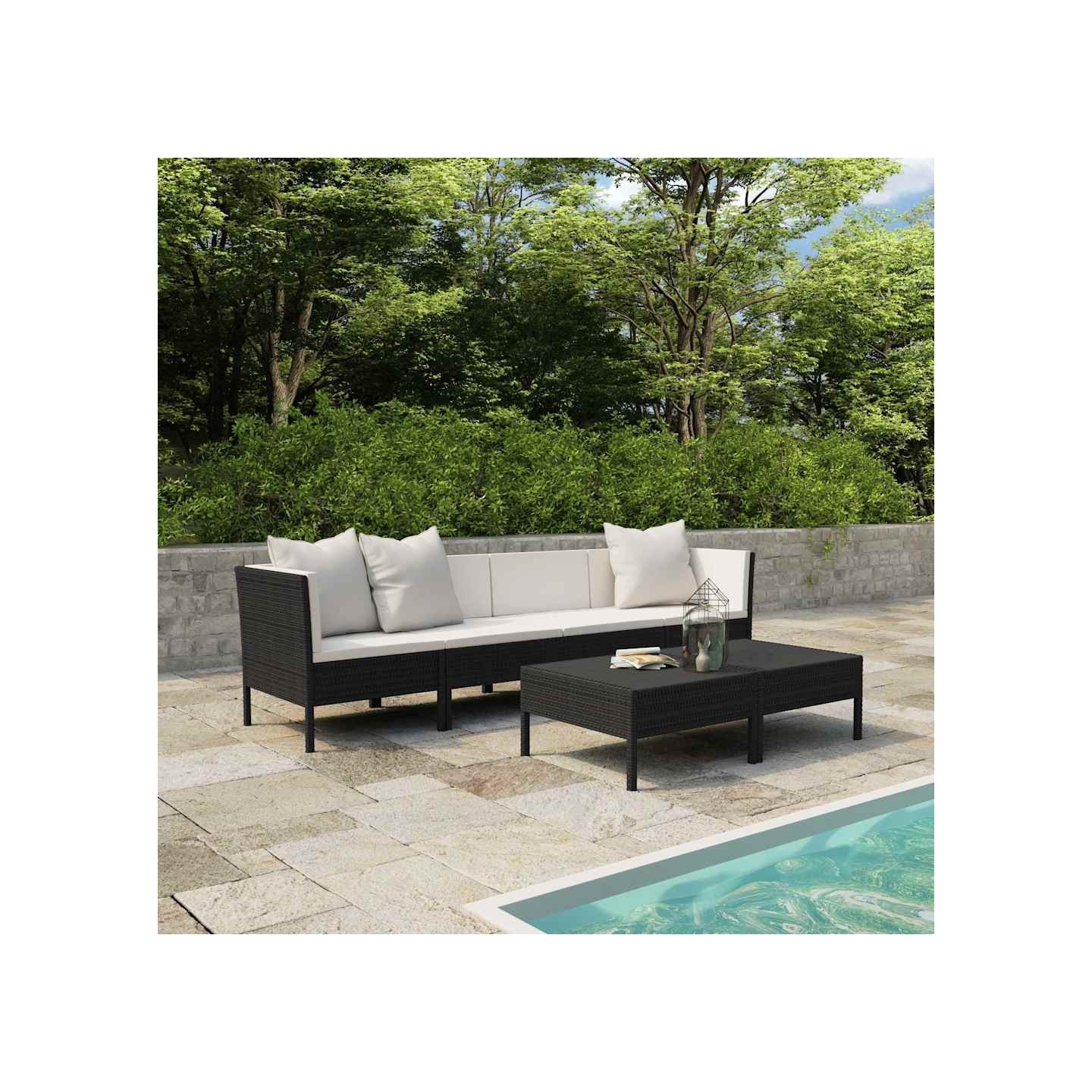 Salon de jardin 6 pcs avec coussins résine tressée noir