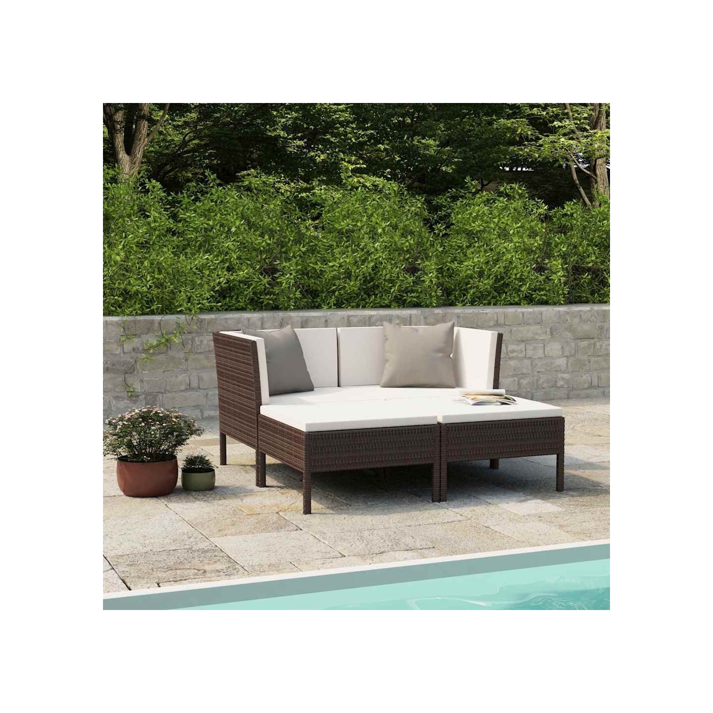 Salon de jardin 4 pcs avec coussins Résine tressée Marron
