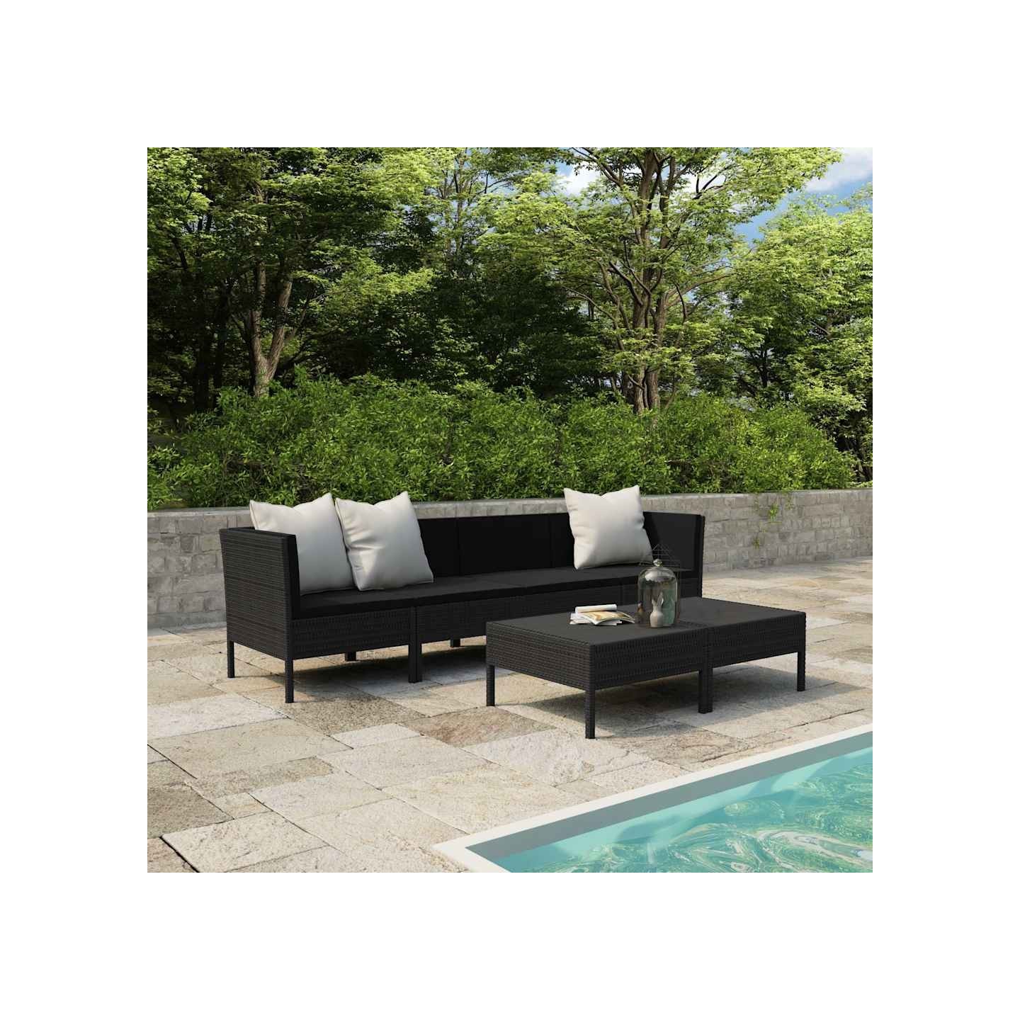 Salon de jardin 6 pcs avec coussins résine tressée noir