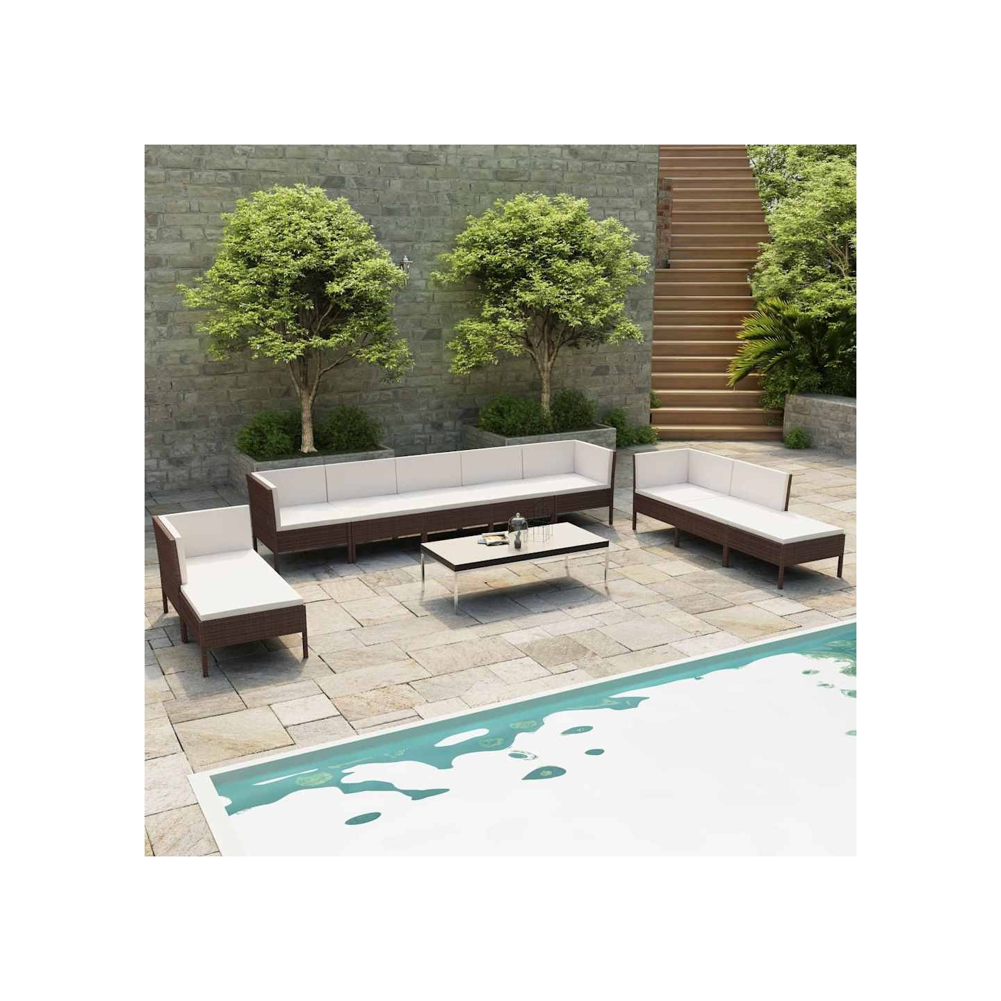 Salon de jardin 10 pcs avec coussins Résine tressée Marron