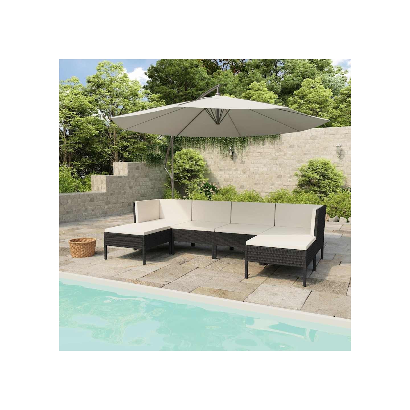 Salon de jardin 6 pcs avec coussins résine tressée noir
