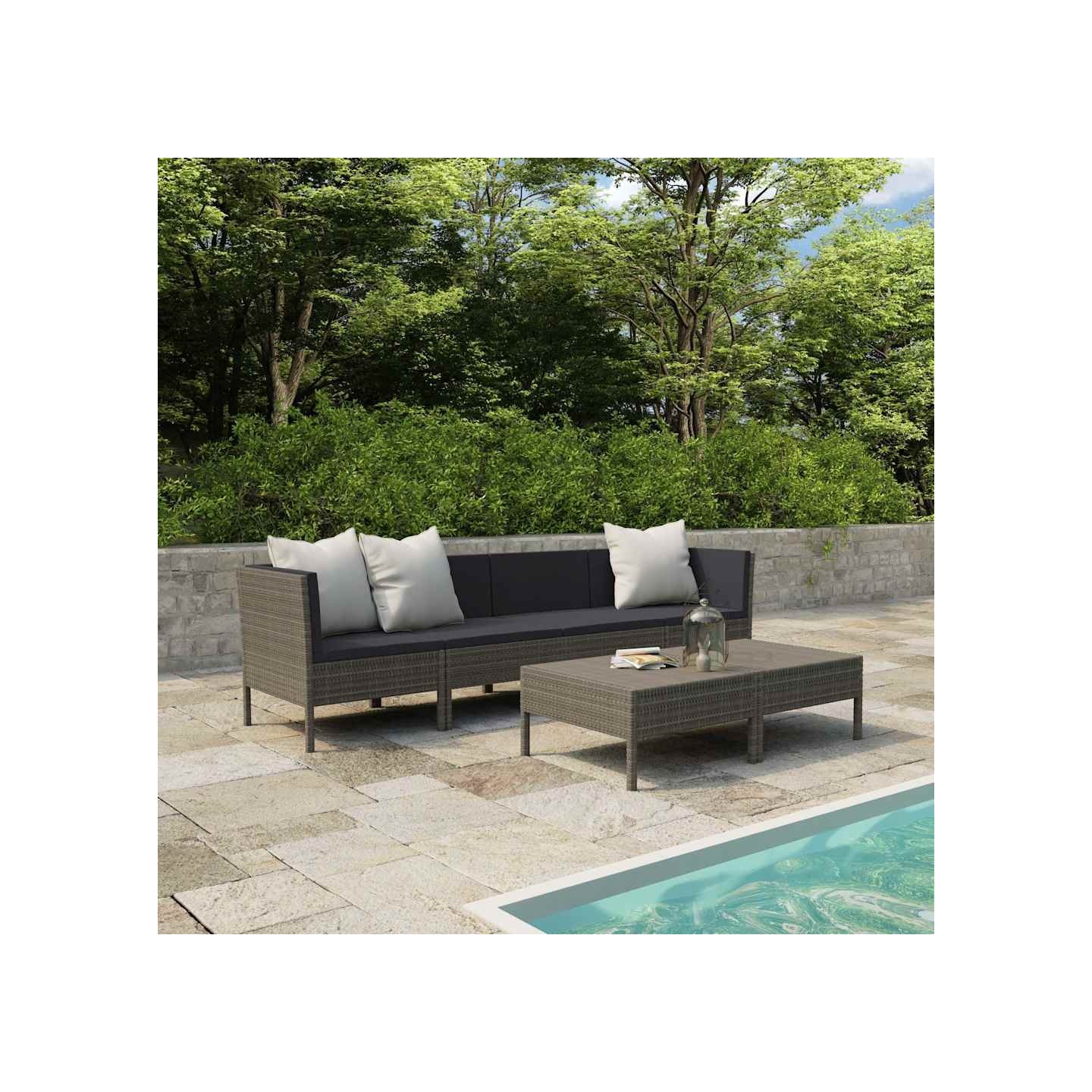 Salon de jardin 6 pcs avec coussins résine tressée gris