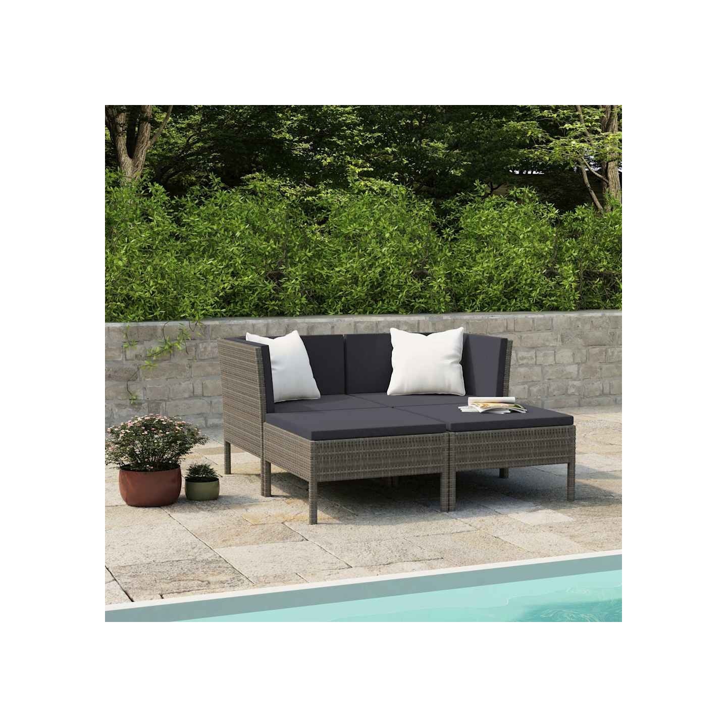 Salon de jardin 4 pcs avec coussins résine tressée gris
