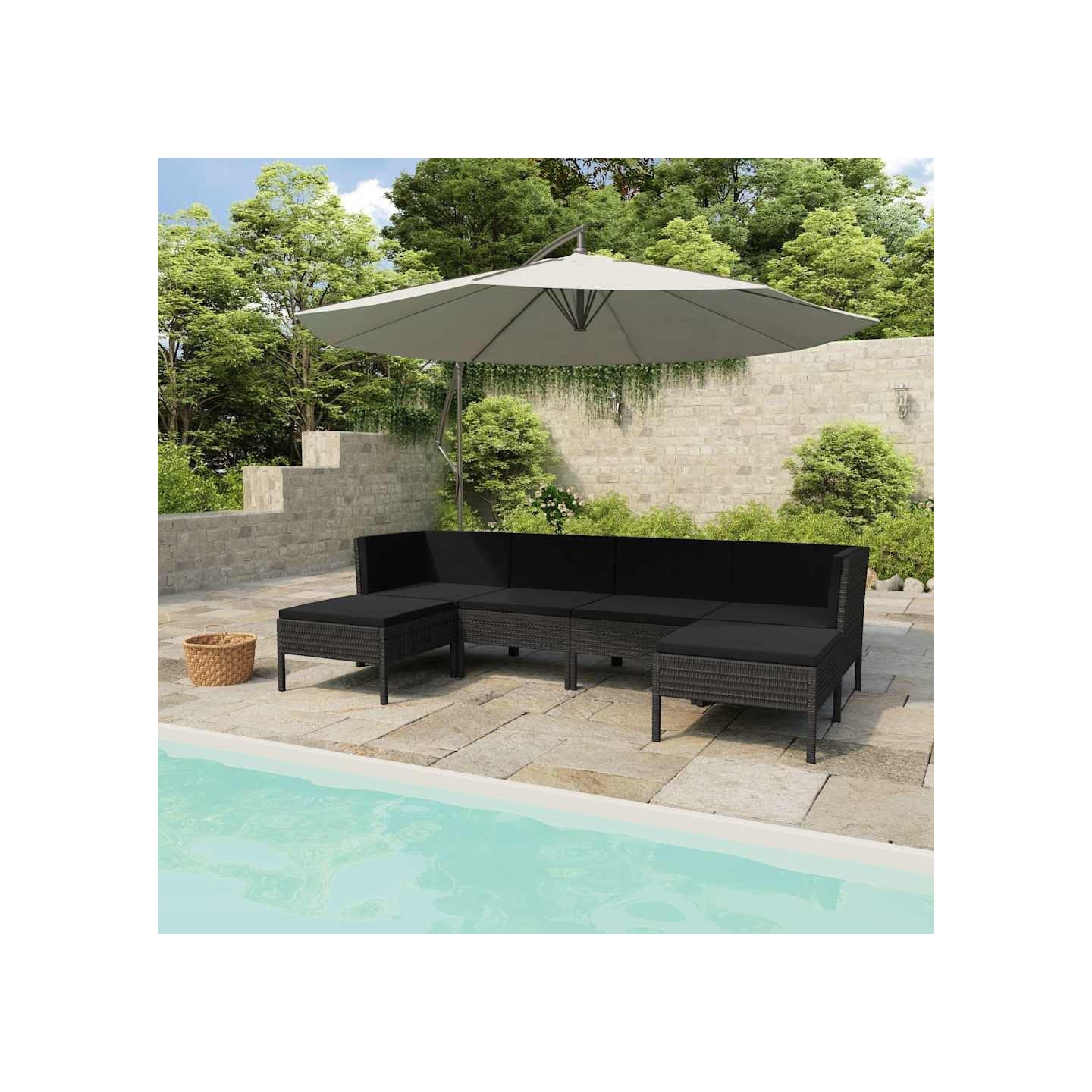 Salon de jardin 6 pcs avec coussins résine tressée noir