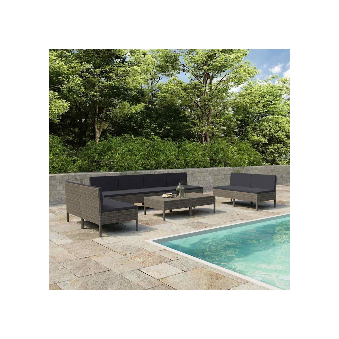 Salon de jardin 10 pcs avec coussins Résine tressée Gris