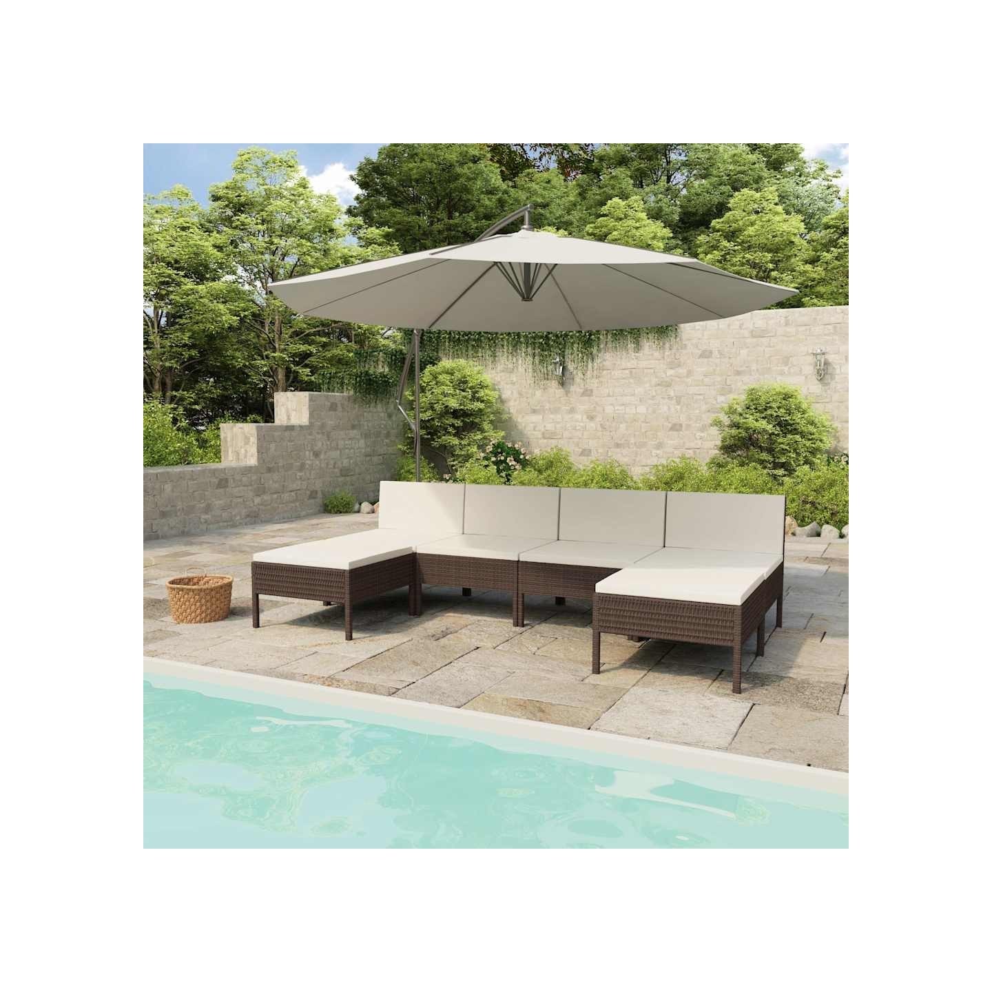 Salon de jardin 6 pcs avec coussins Résine tressée Marron