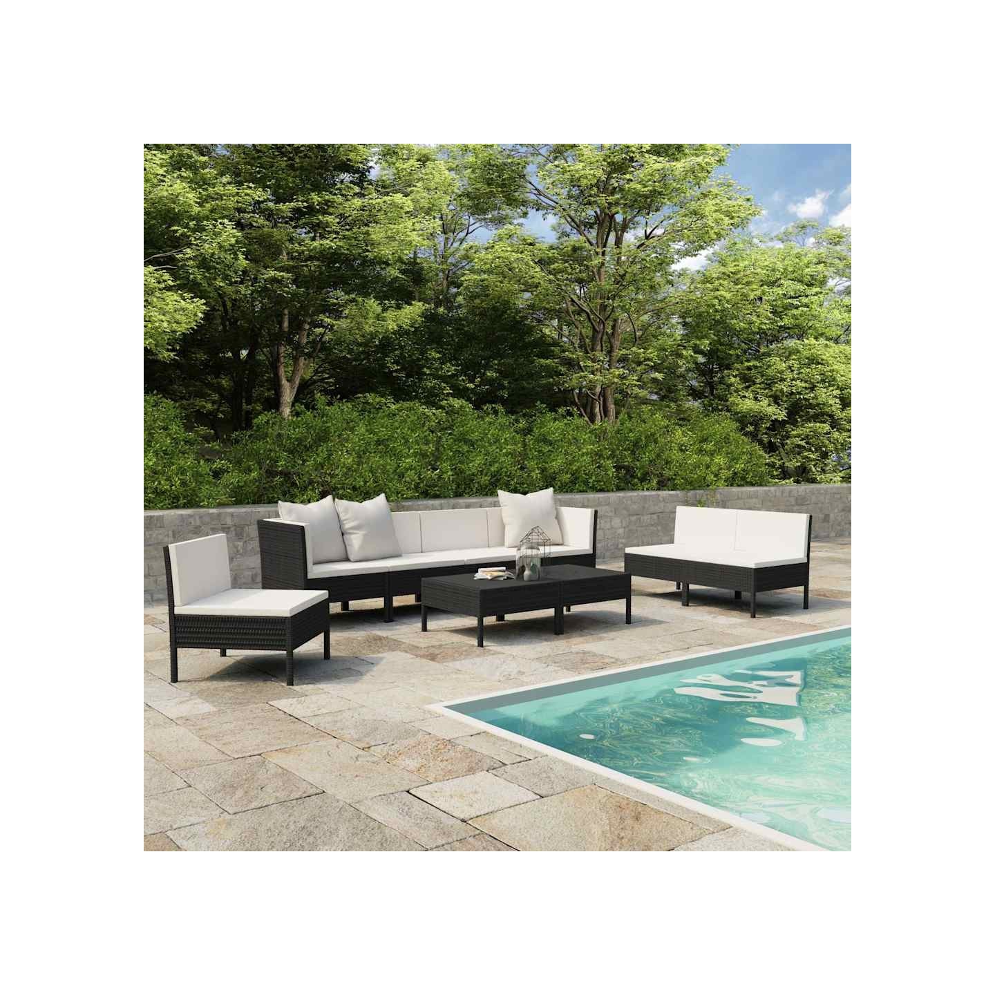 Salon de jardin 9 pcs avec coussins Résine tressée Noir