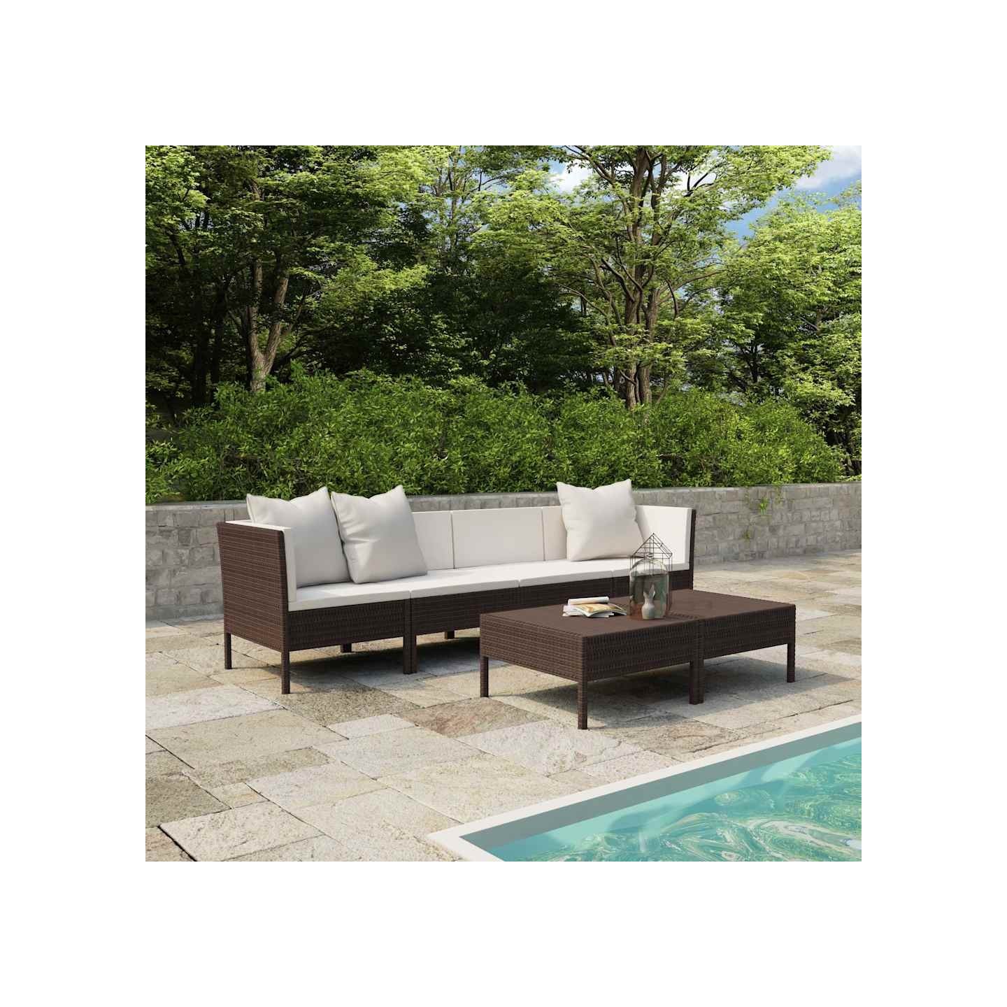 Salon de jardin 6 pcs avec coussins Résine tressée Marron