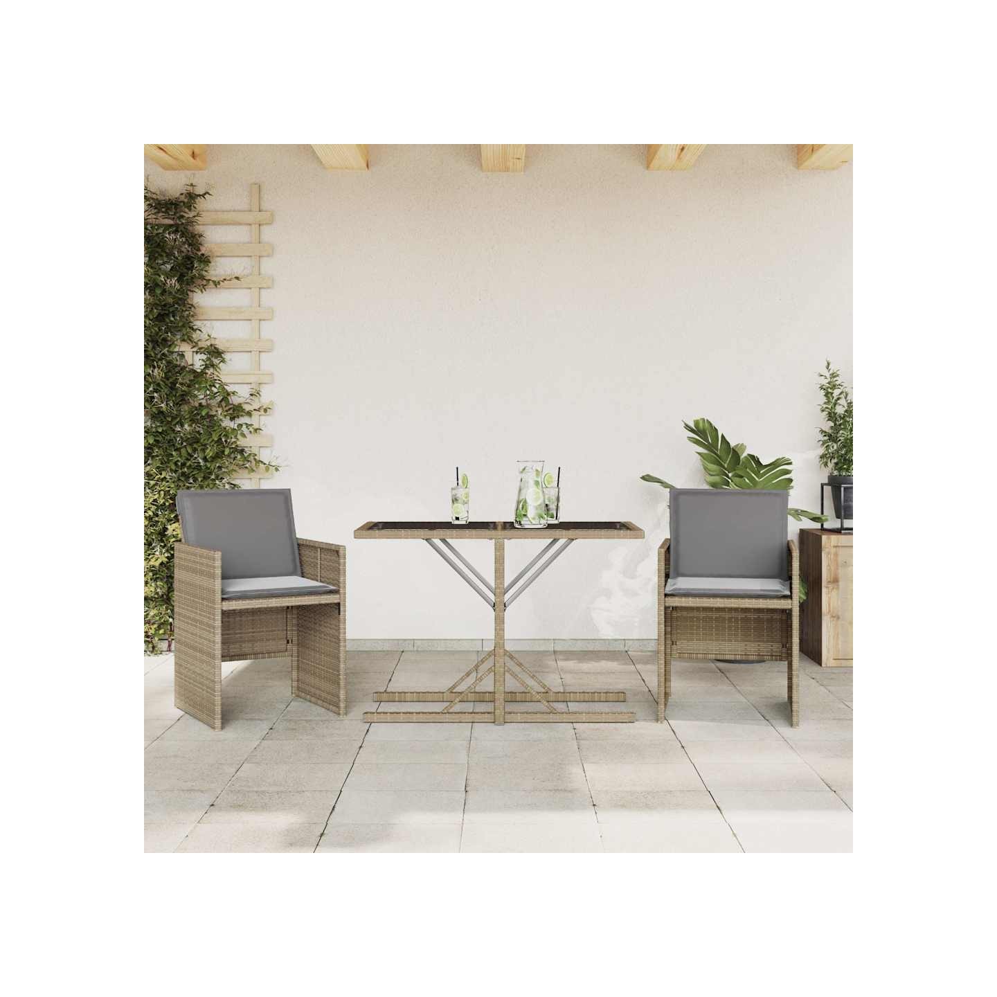Ensemble de bistro 3 pcs coussins mélange beige résine tressée