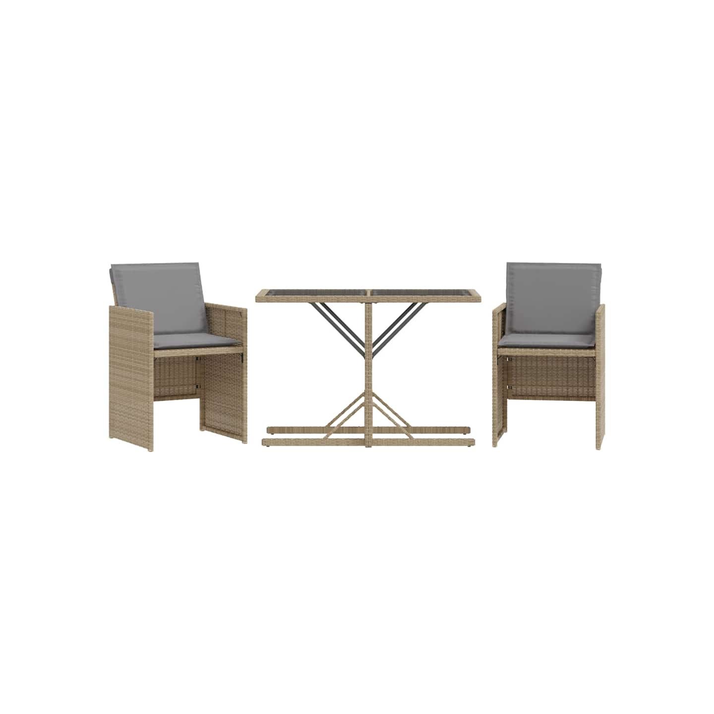 Ensemble de bistro 3 pcs coussins mélange beige résine tressée