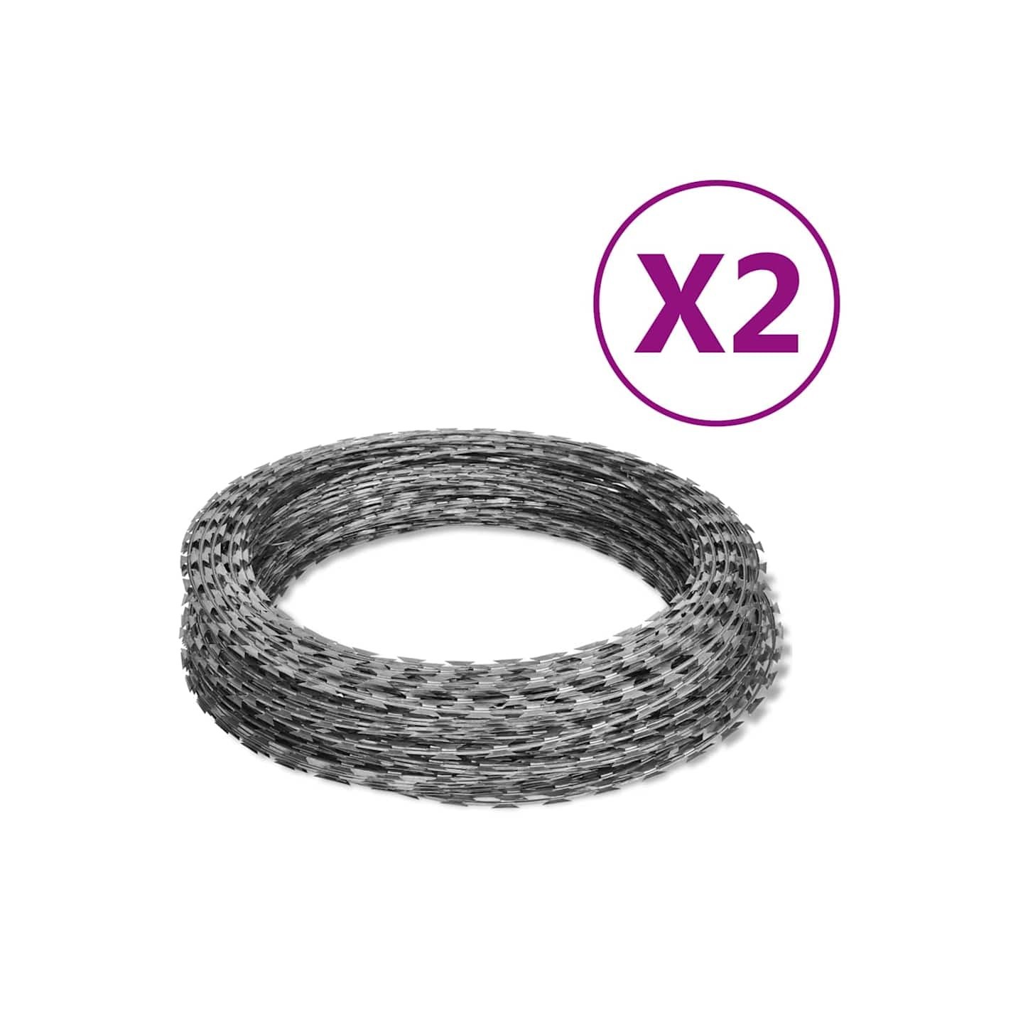 Fils barbelés hélicoïdaux rouleaux 2 pcs acier galvanisé 100 m