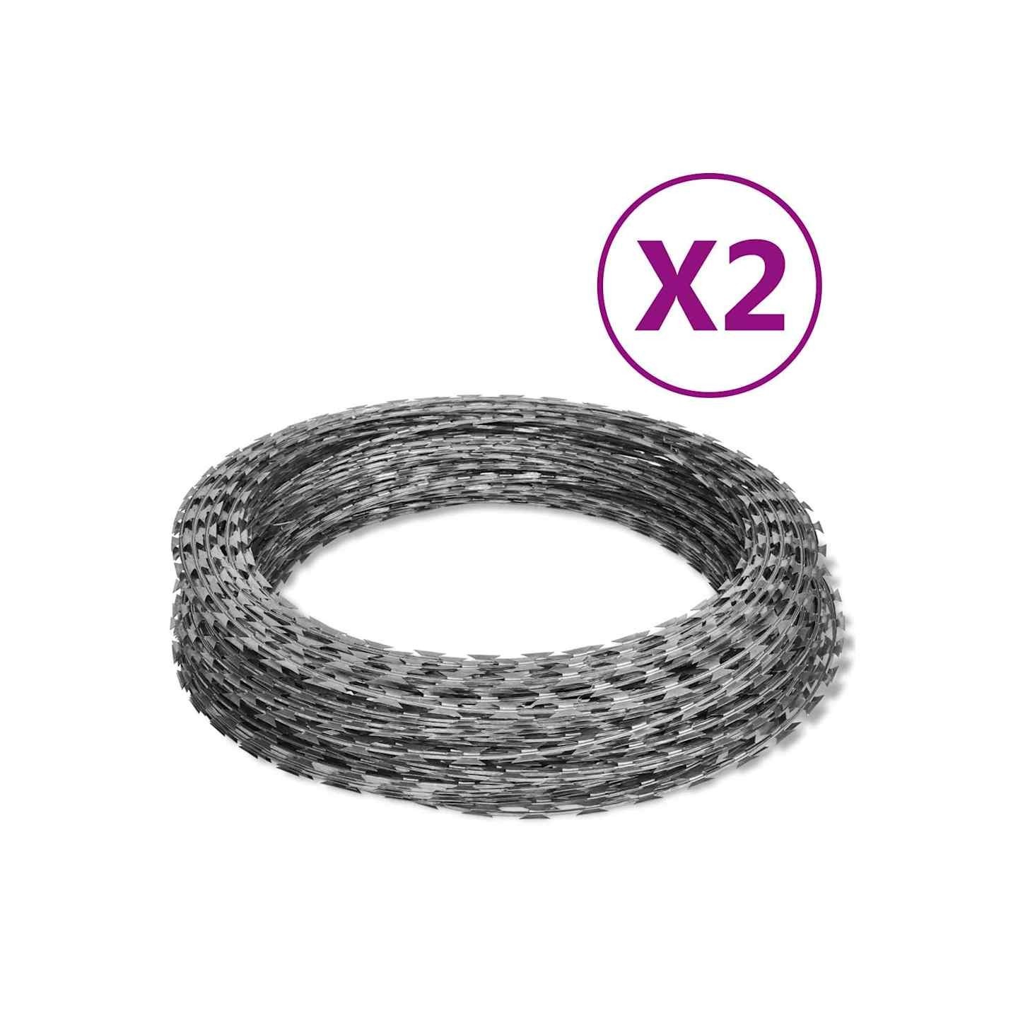 Fils barbelés hélicoïdaux rouleaux 2 pcs acier galvanisé 60 m