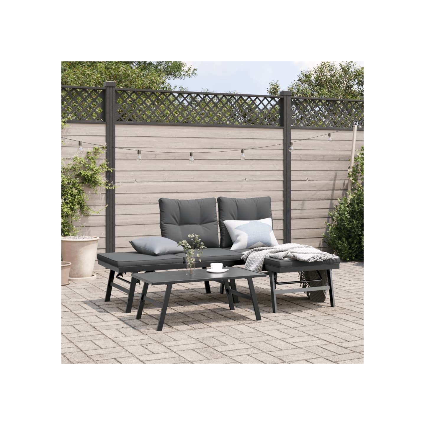 Ensemble de bancs de jardin avec coussins 3 pcs noir