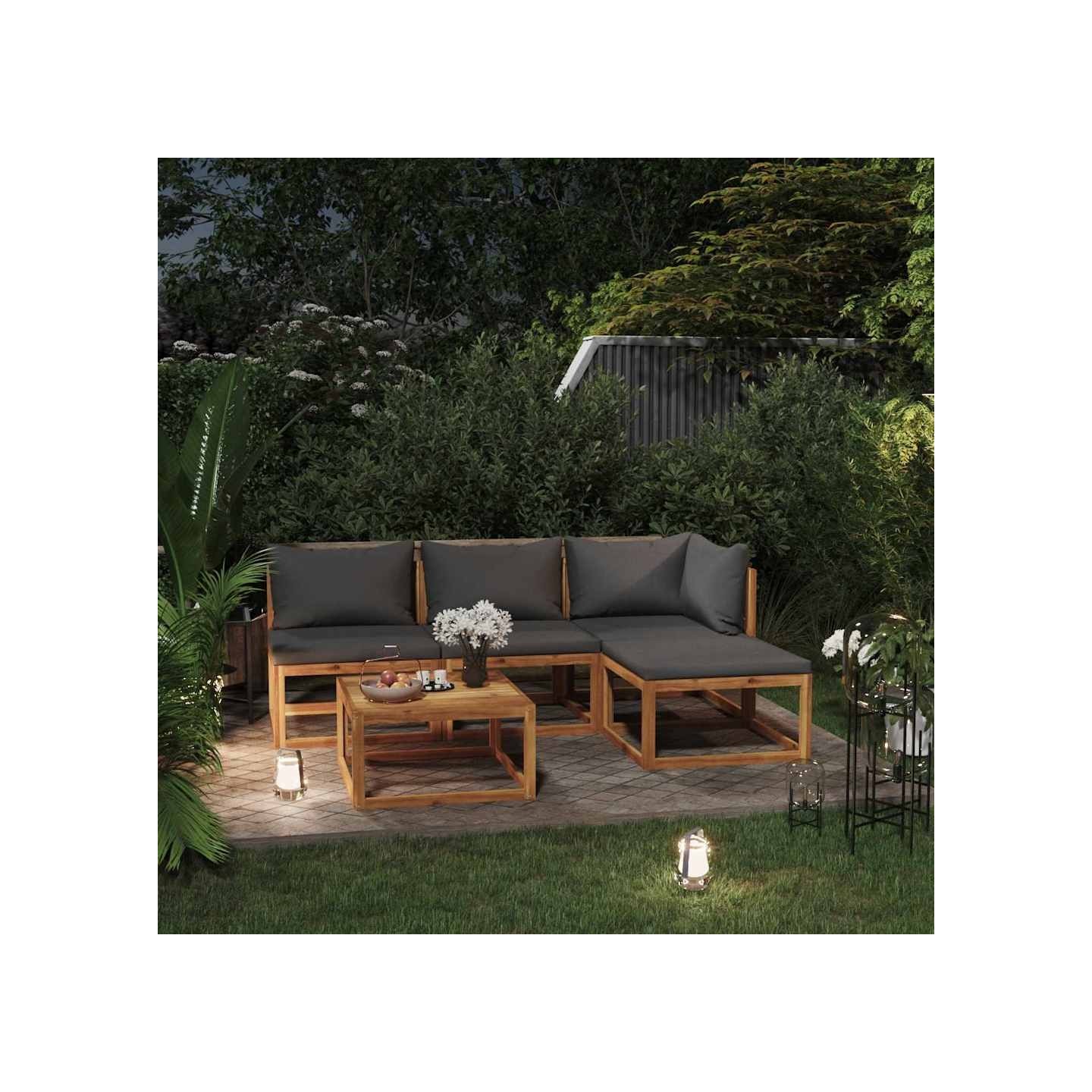 Salon de jardin 5 pcs avec coussin Bois d'acacia solide