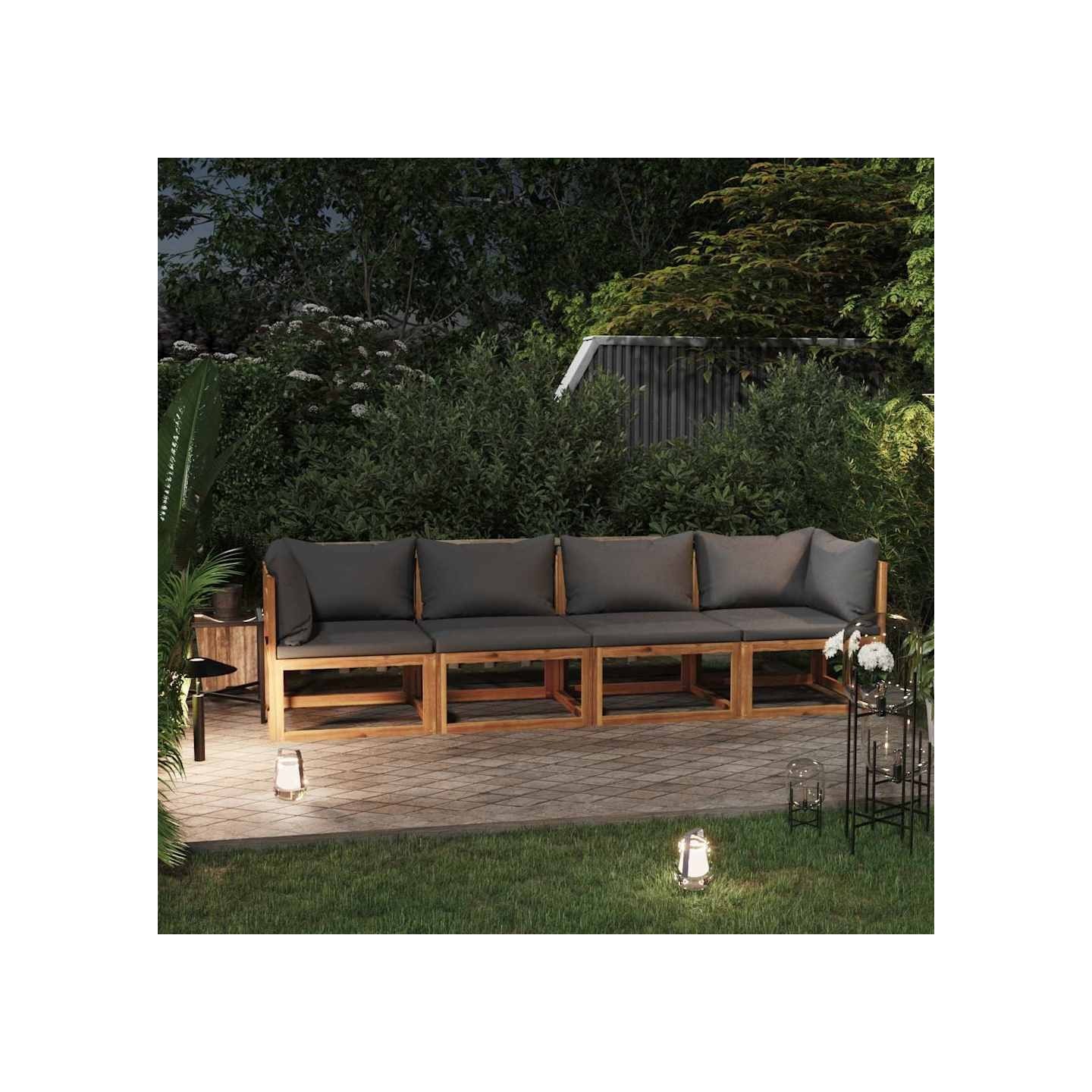 Canapé de jardin à 4 places avec coussin Bois d'acacia massif