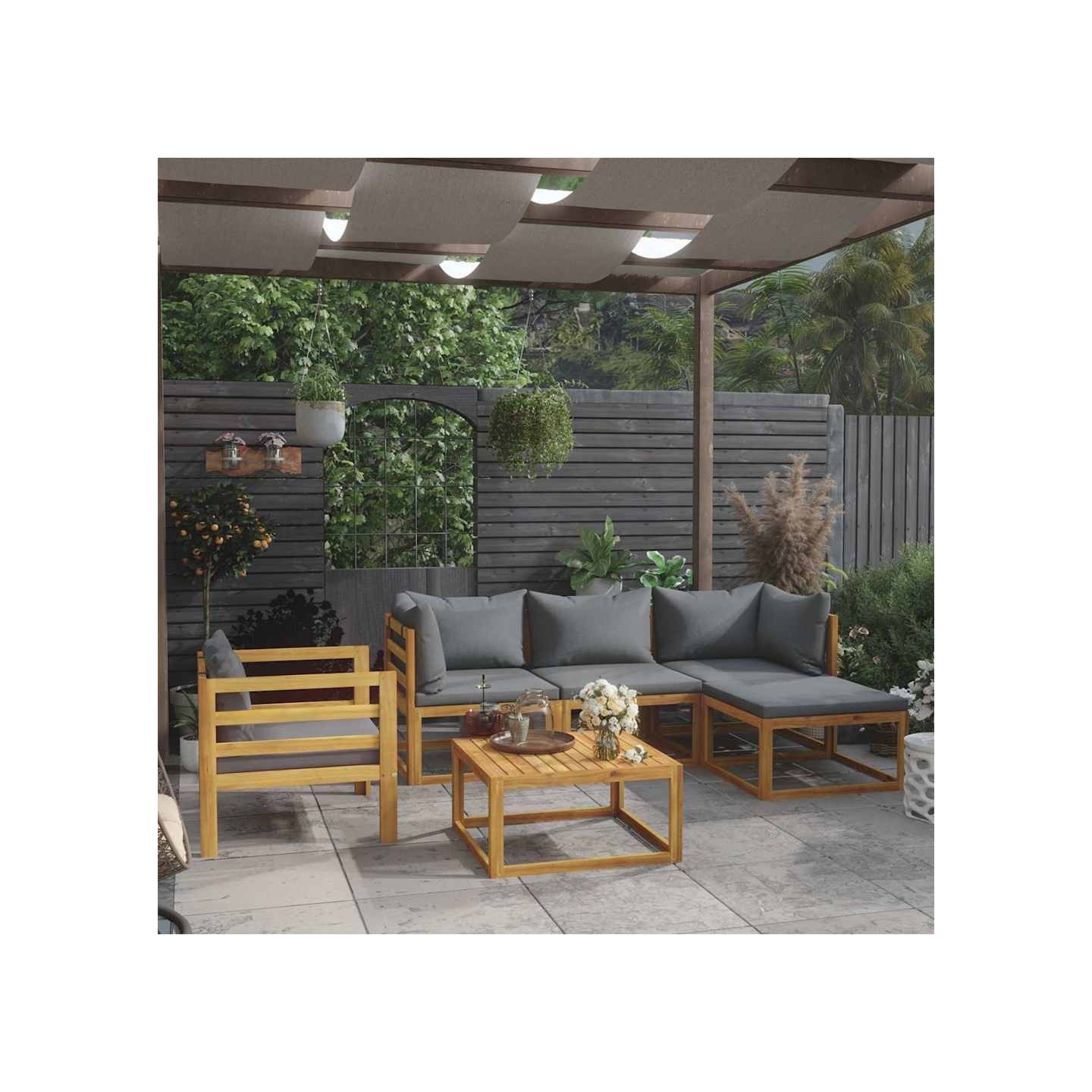 Salon de jardin 6 pcs avec coussin Bois d'acacia solide