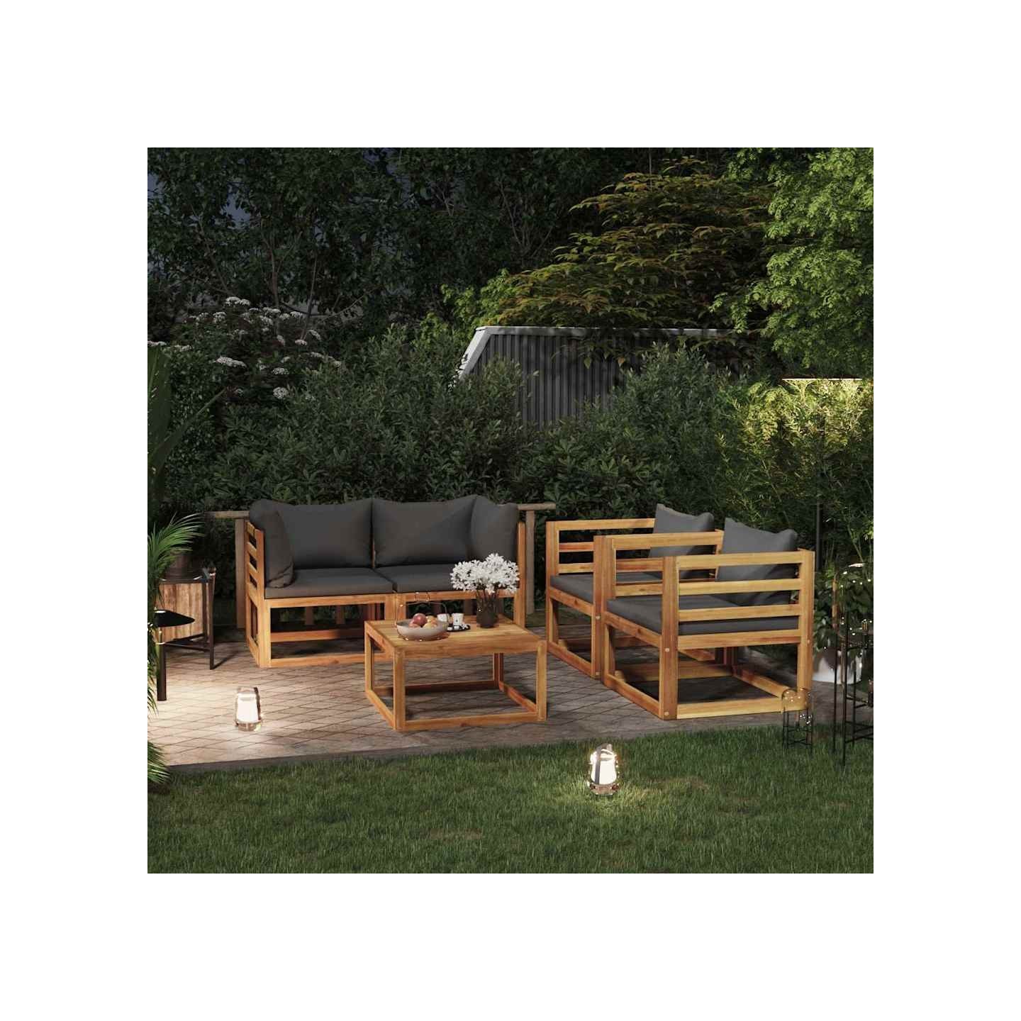 Salon de jardin 5 pcs avec coussin Bois d'acacia solide