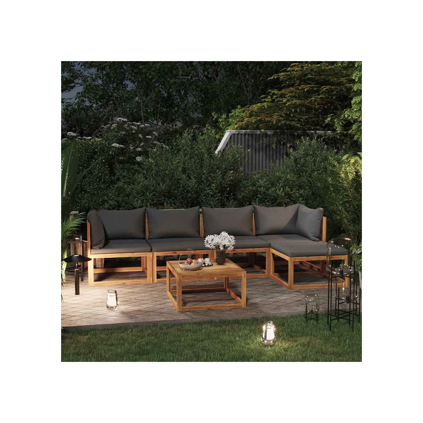 Salon de jardin 6 pcs avec coussin Bois d'acacia solide