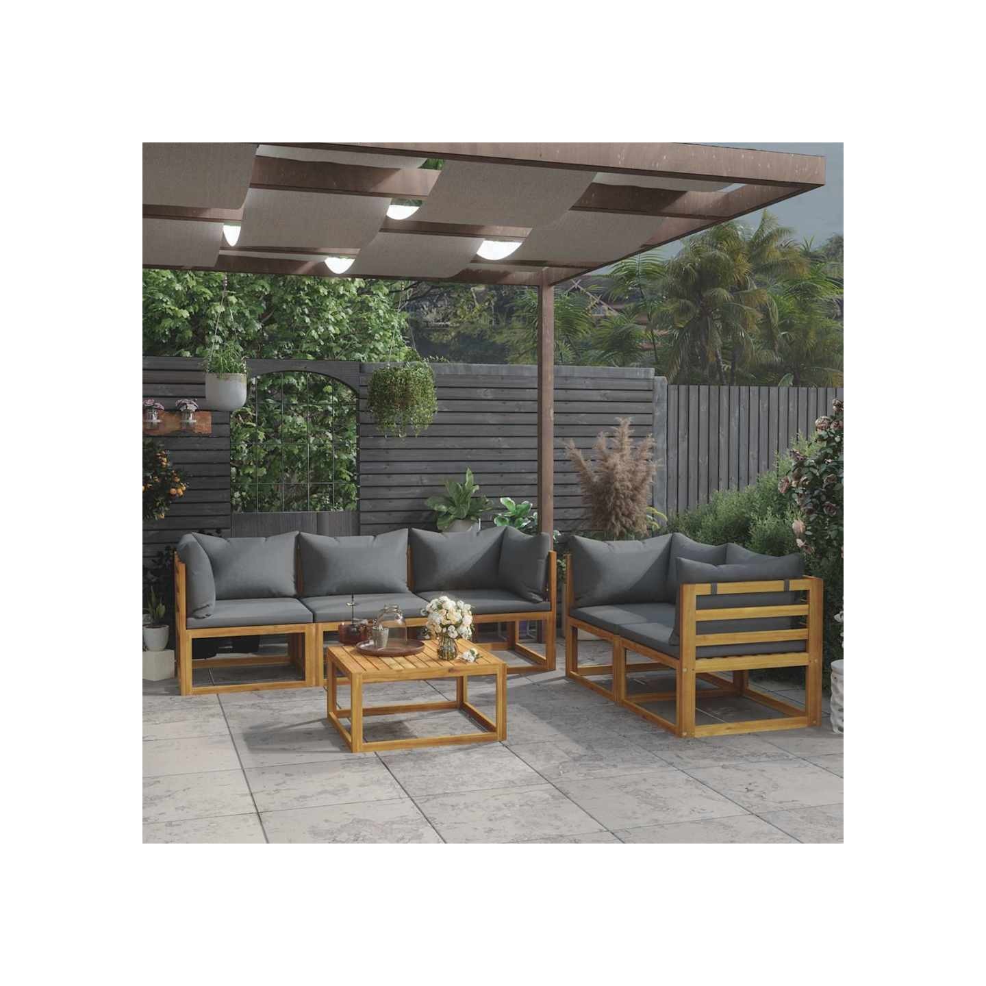 Salon de jardin 6 pcs avec coussin Bois d'acacia solide