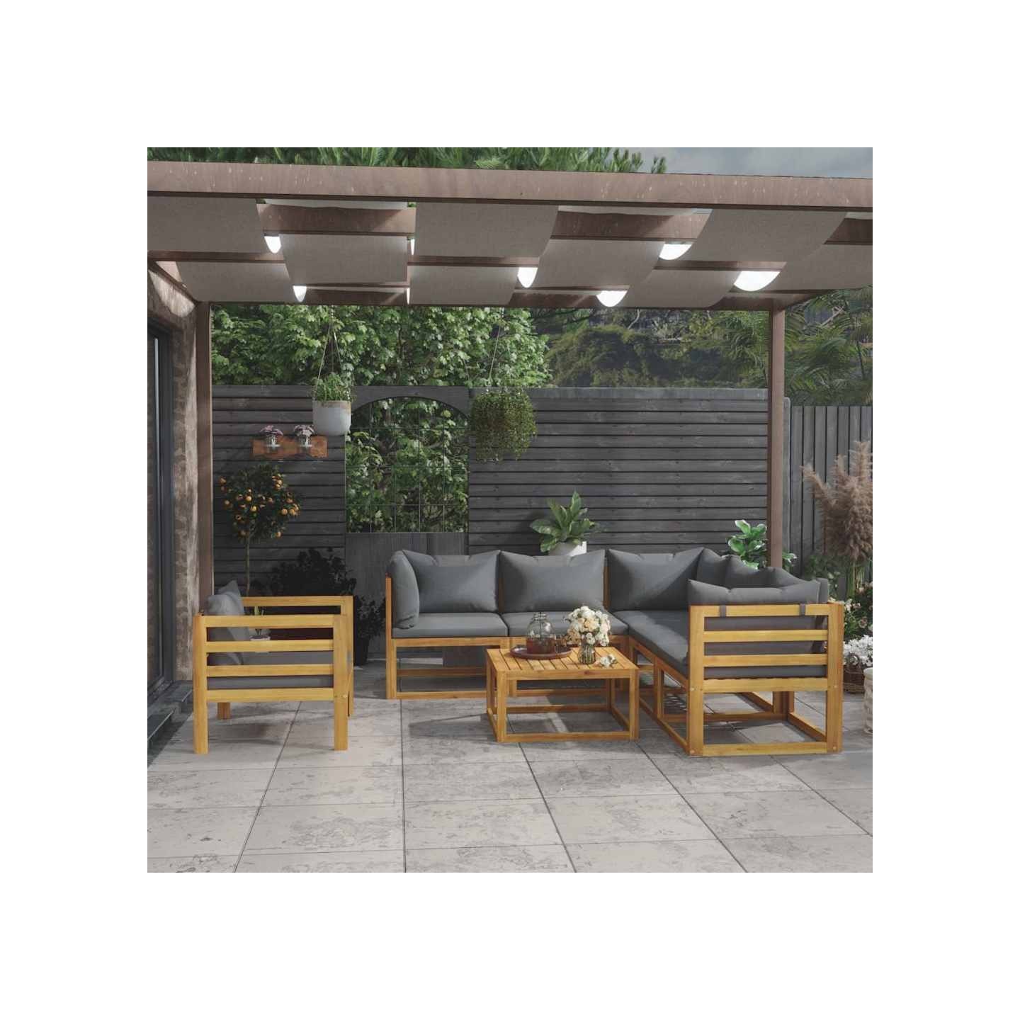 Salon de jardin 7 pcs avec coussin Bois d'acacia solide