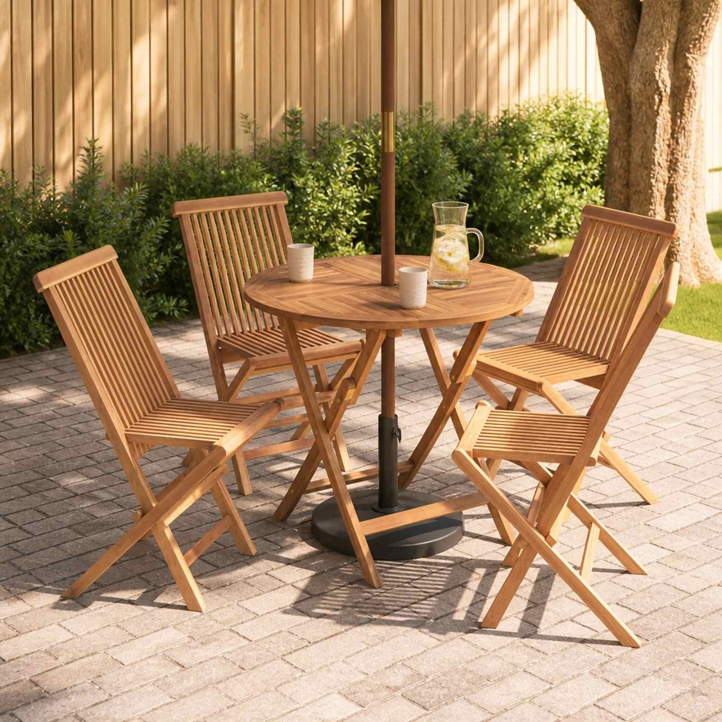 Ensemble bistro de jardin pliant 5 pièces Naturel